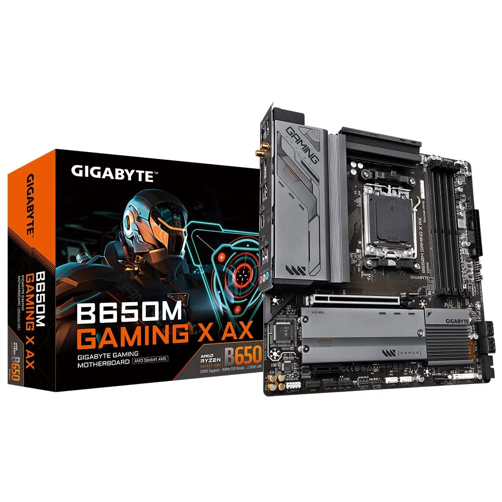 GIGABYTE B650M Gaming X AX Carte mère - AMD Ryzen série 9000, VRM 6+2+1 Phases, jusqu'à 8000 MHz DDR5 (OC), 2xPCIe 4.0 M.2, LAN 2,5 GbE, WiFi 6E, USB 3.2 Gen 2