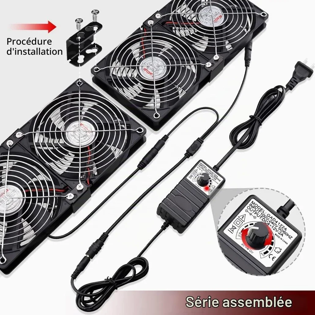 Wathai Lot de 4 ventilateurs de 120 mm pour racks de serveur GPU avec régulateur de vitesse 220-240 V et débit d'air élevé pour refroidissement DIY, armoires AV, téléviseurs, routeurs, amplificateurs