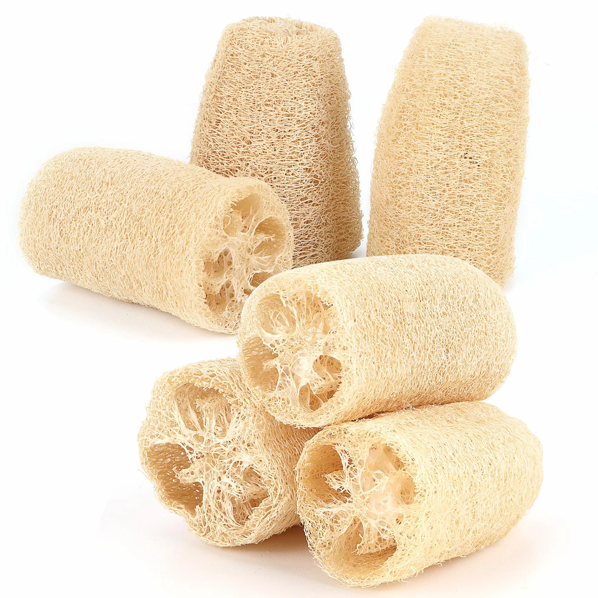 Éponge Loofah Naturel Entier 6 Pièces, Fibres Végétales Biodégradables pour Salle de Bain et Douche