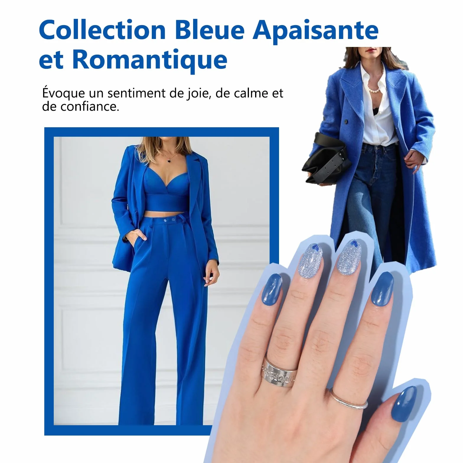 Aokitec Kit de poudre de trempage pour ongles bleue scintillante avec liquide - Nail art acrylique