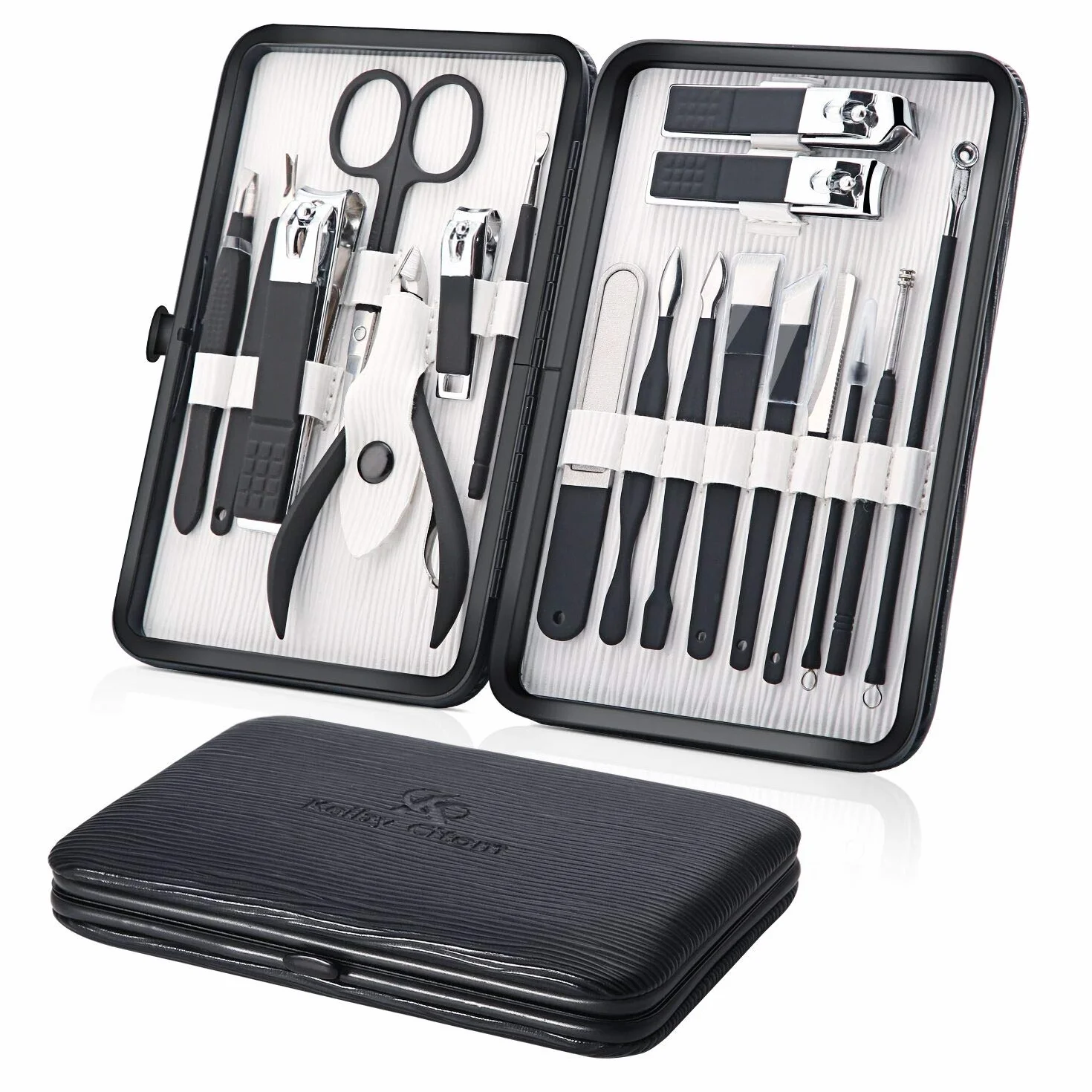 Kit Manucure Pedicure Professionnel Coupe Ongle Cuticule Trousse Homme Femme avec Boîte Keiby Citom Noir