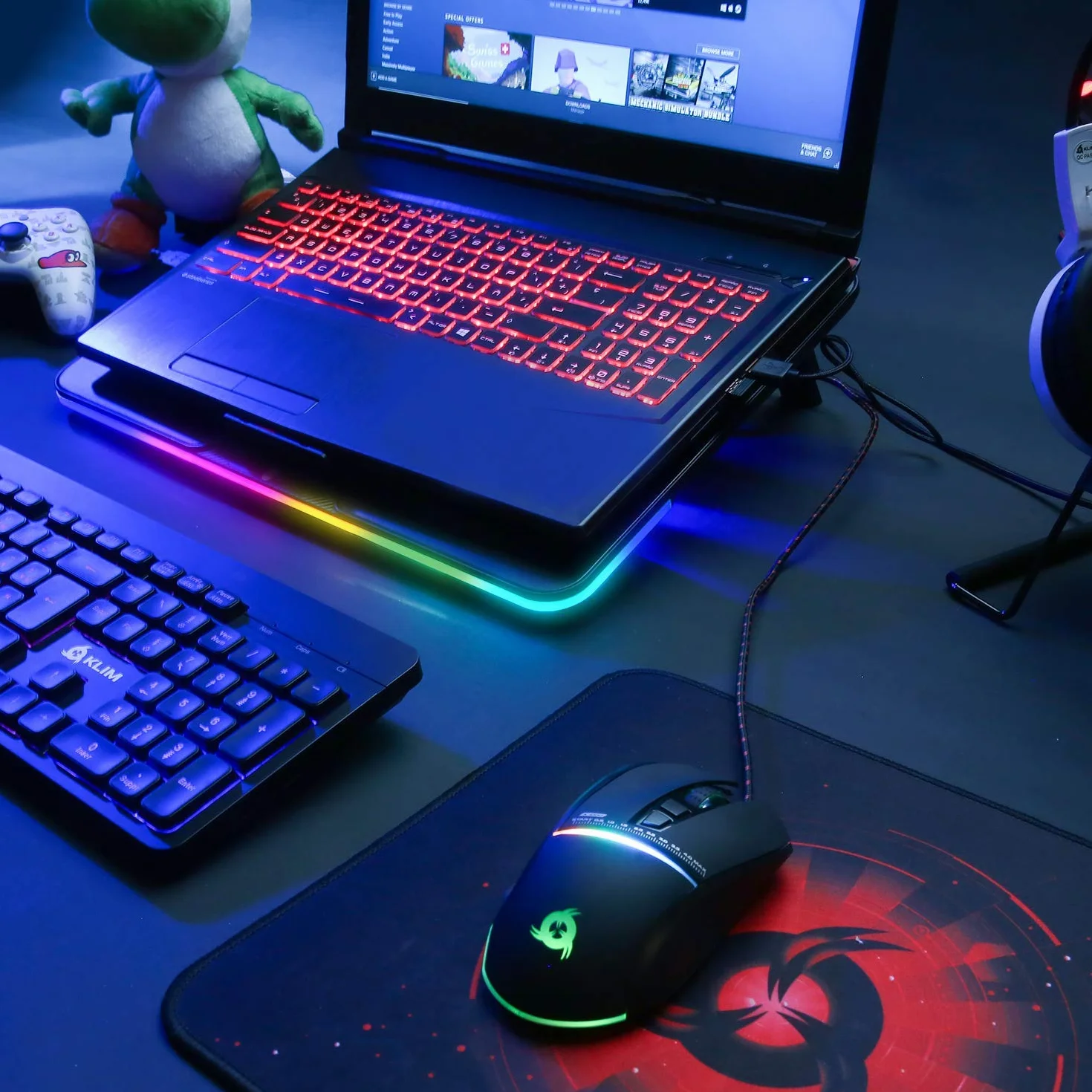 KLIM Aurora Refroidisseur PC Portable 11"-17" RGB Ventilateur USB Support Gaming pour Mac PS4