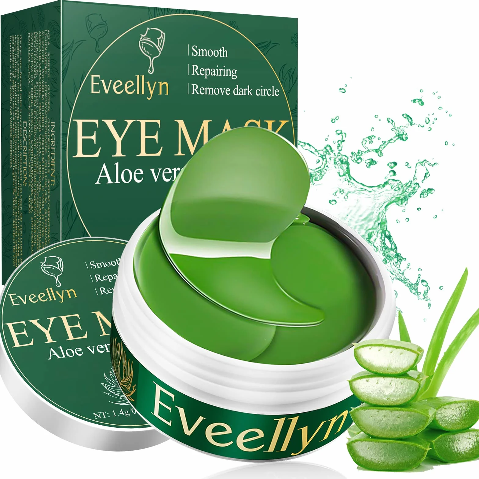 Eveellyn Patch Yeux Anti Cernes Hydratant Anti-âge à L'aloe Vera, 60 pièces