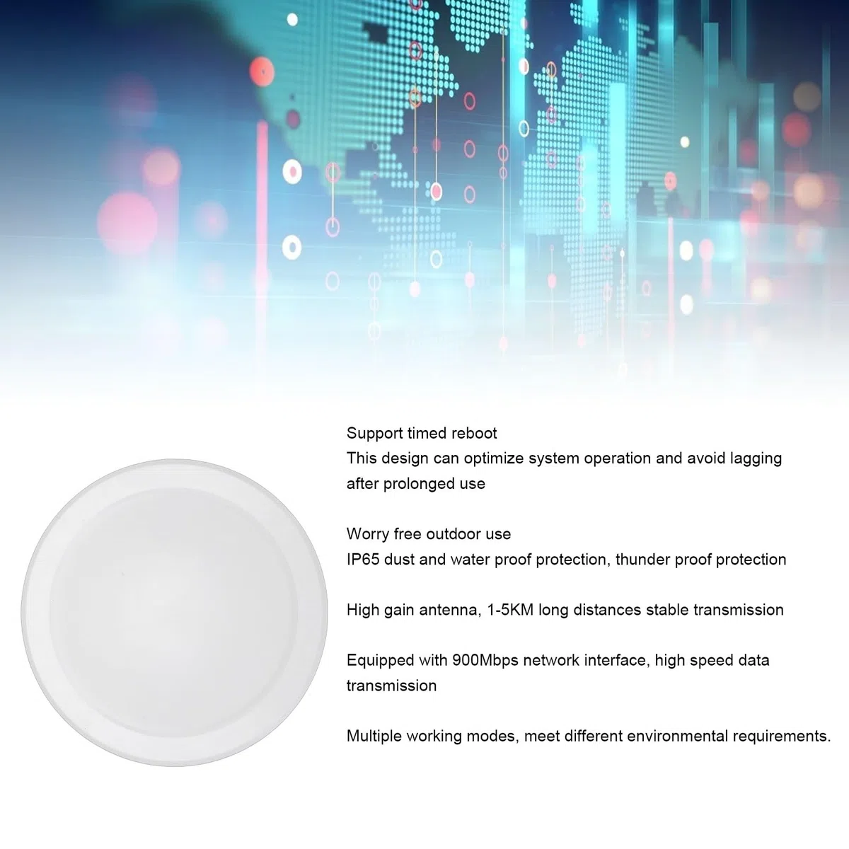 Asixxsix Pont sans Fil, Kit de Pont Internet WiFi Haute Vitesse 5,8 G, Longue Portée de 5 Km, 900 Mbps IP65 Résistant aux Intempéries, Kit D'extension de Réseau Extérieur Plug Play