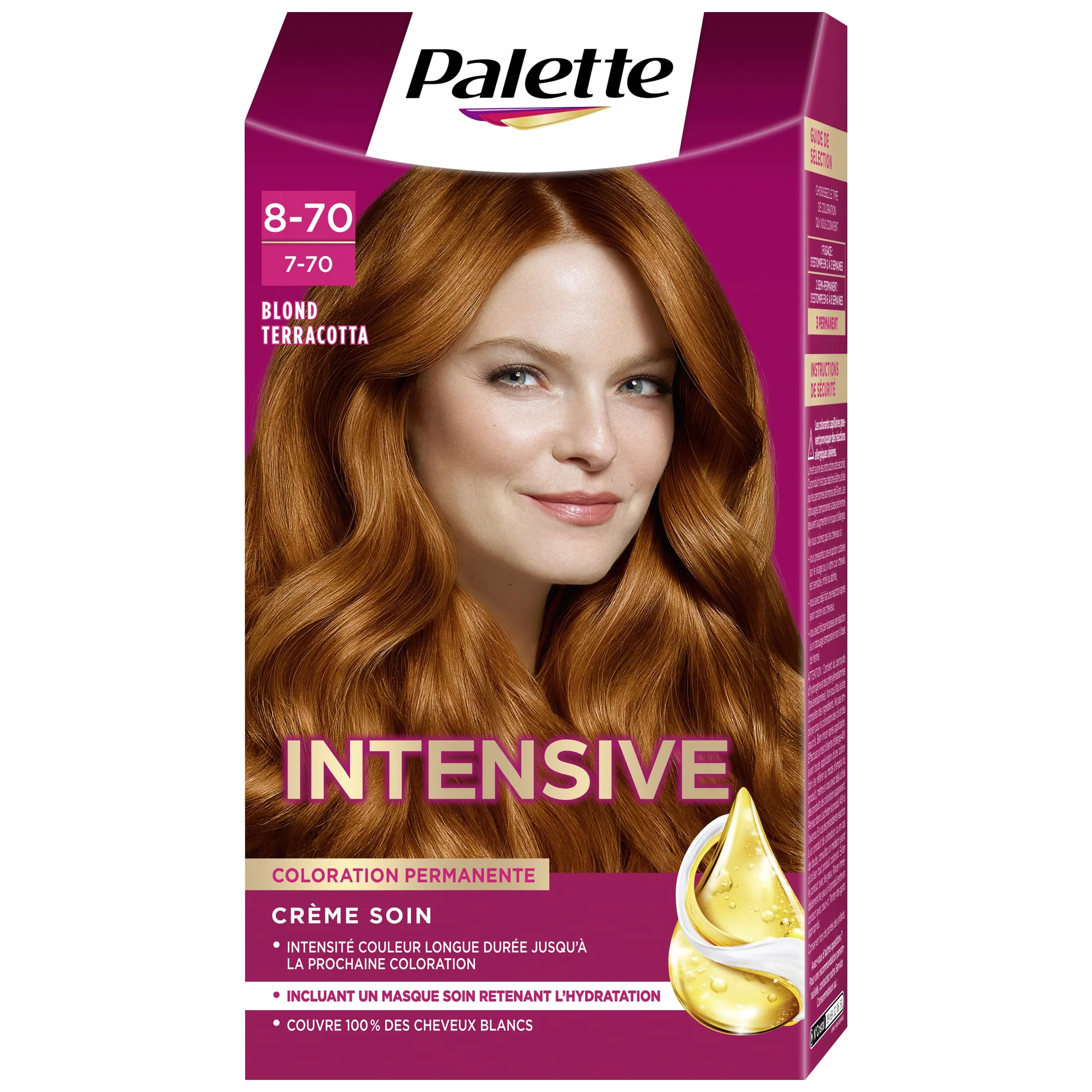 Palette Coloration Permanente Crème Soin Couverture 100% Cheveux Blancs Longue Durée 8.7 Blond Terracotta