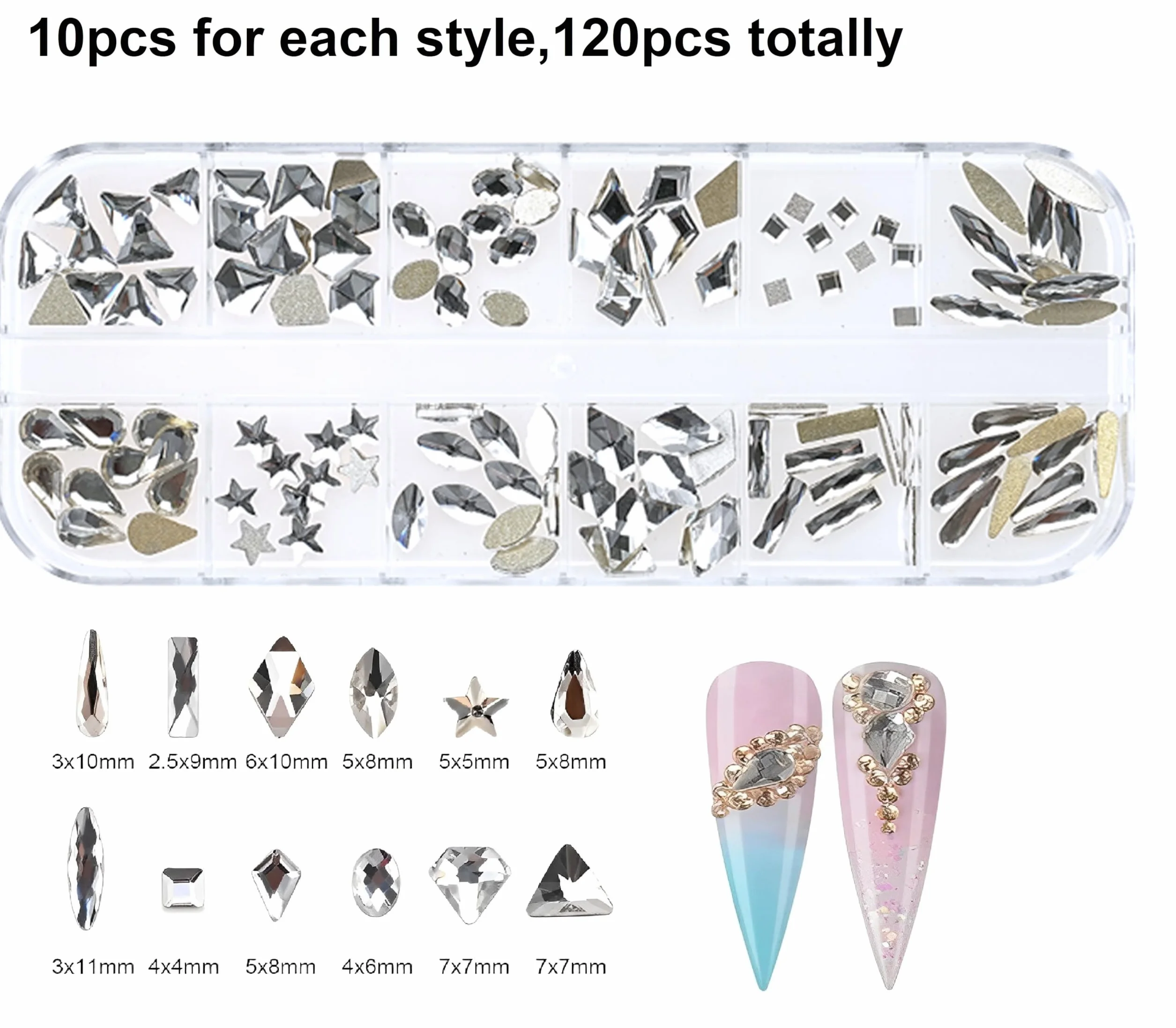 1920 Strass à Dos Plat en Verre, Pendentifs Cristal, Pierres Précieuses, Nail Art