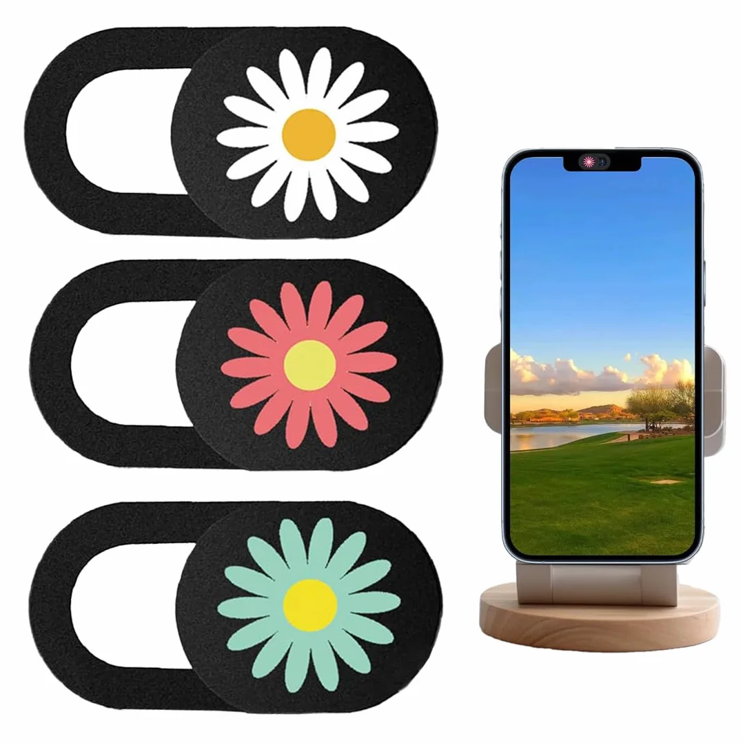 Cache Webcam 3 pièces, Protection Vie Privée Ordinateur Téléphone Tablette, Design Fleur 0,7 mm
