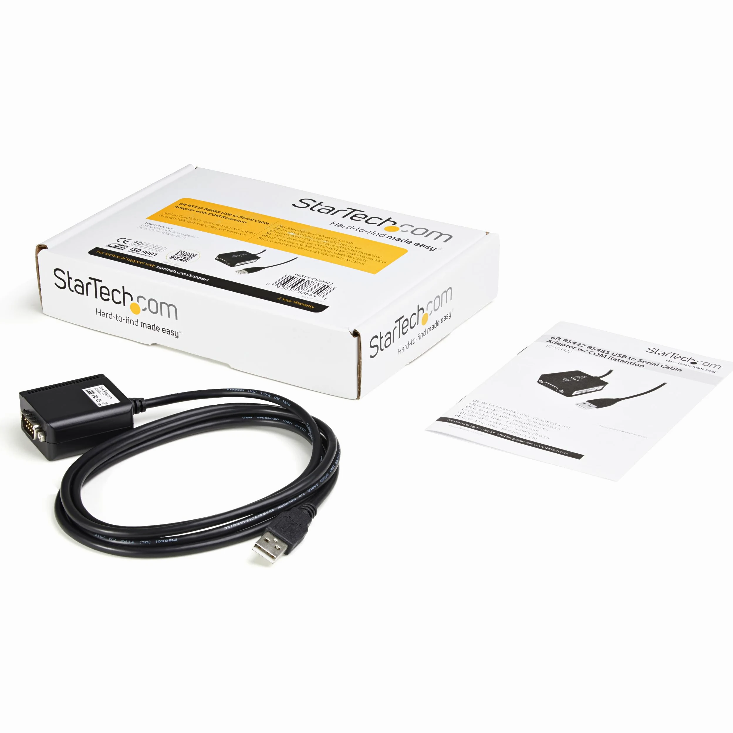 StarTech.com Câble Adaptateur Professionnel de 1.80m USB vers RS422/485 - Mémorisation de Port COM (ICUSB422) | Convertisseur USB vers RS422, Professionnel, FTDI, Alimenté par USB, Compact, 1 Port