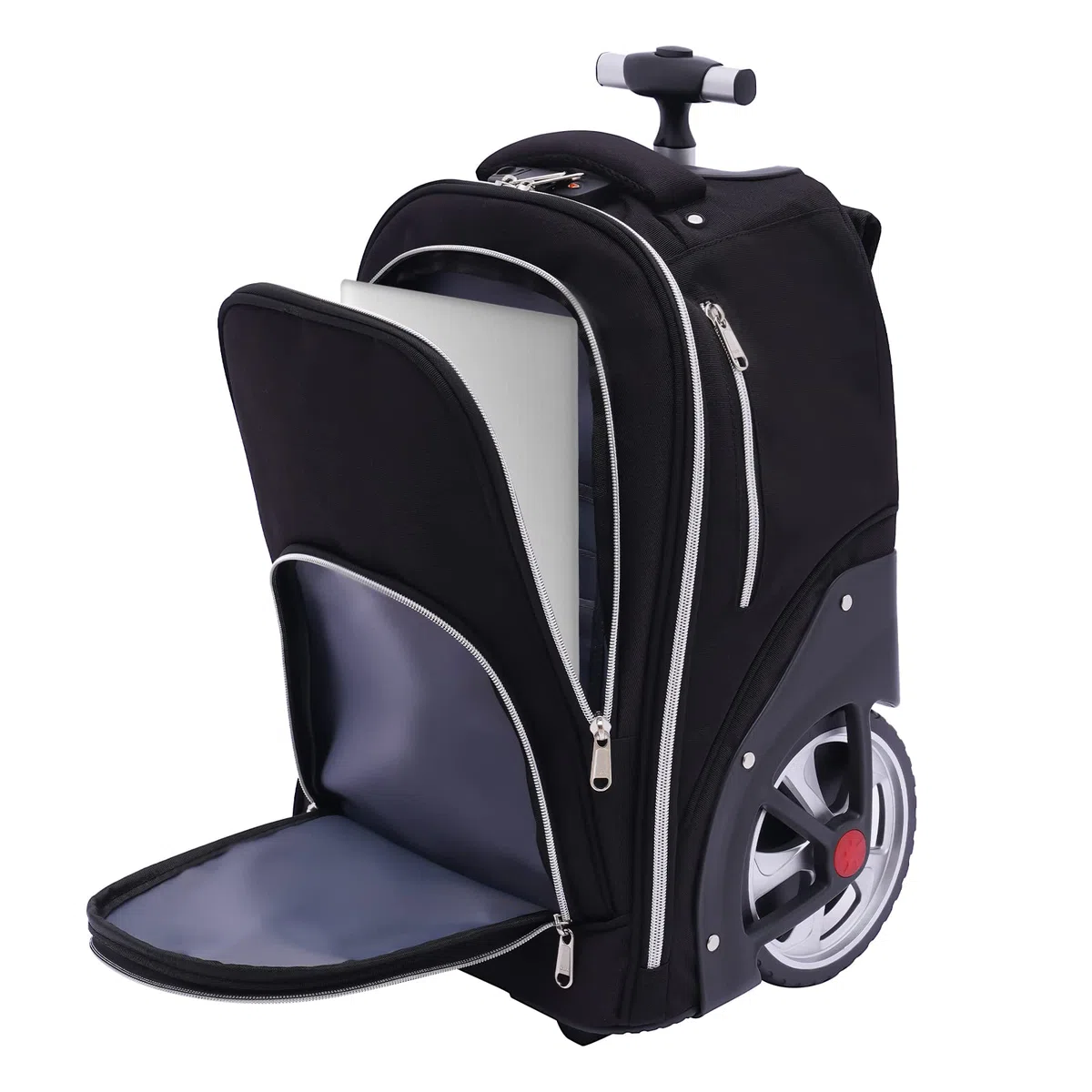 Sac à dos à roulettes pour ordinateur portable - 45 l - Bagage à main léger - Avion - Sac à dos de voyage avec roulettes - Pour le travail, l'université - Noir, Noir , m, Moderne