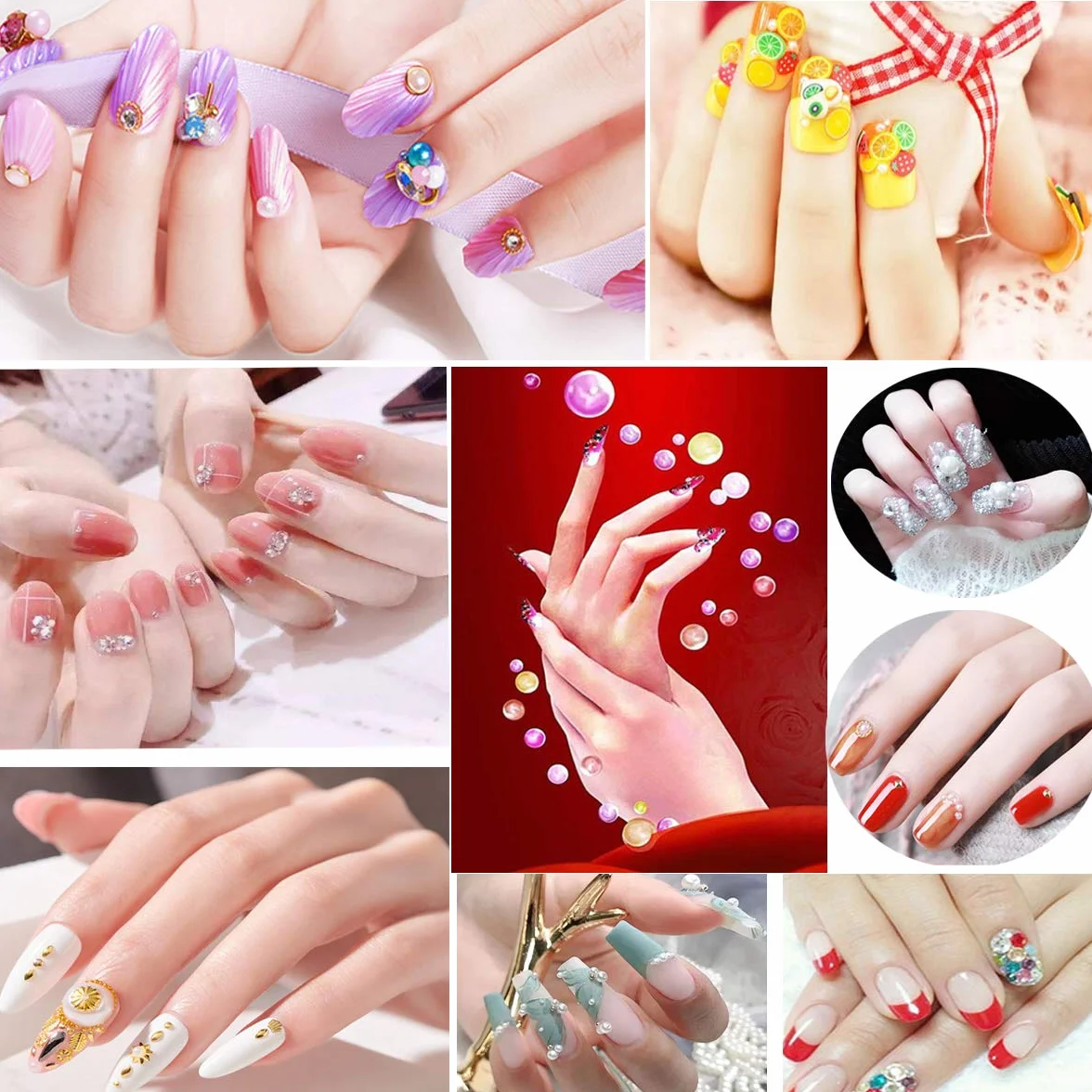 Kit de Strass pour Ongles 8 Boîtes Décorations 3D Cristaux Diamants Paillettes avec Pince à Épiler
