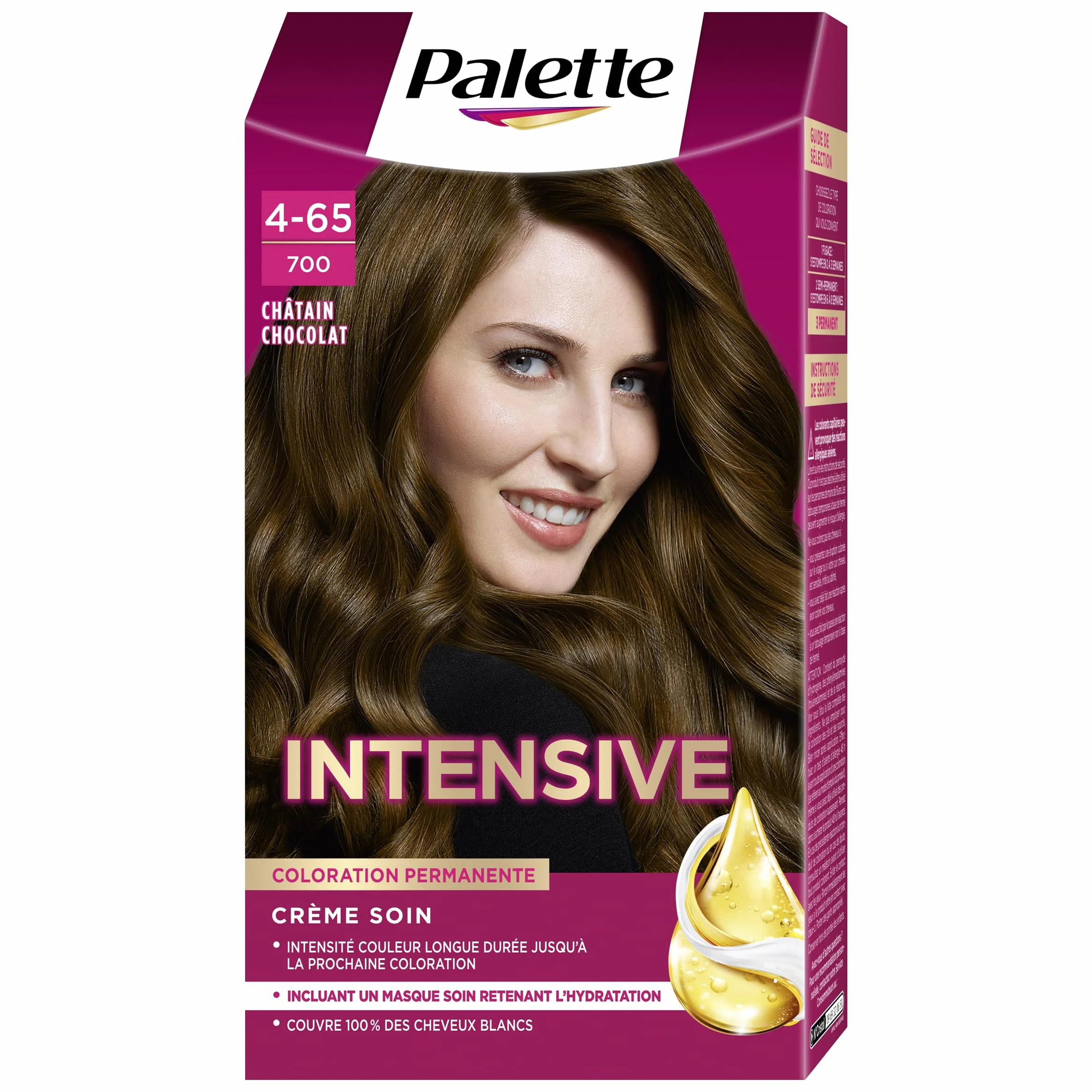 Palette Coloration Permanente Crème Soin 4.65 Châtain Chocolat Couverture Cheveux Blancs Longue Durée