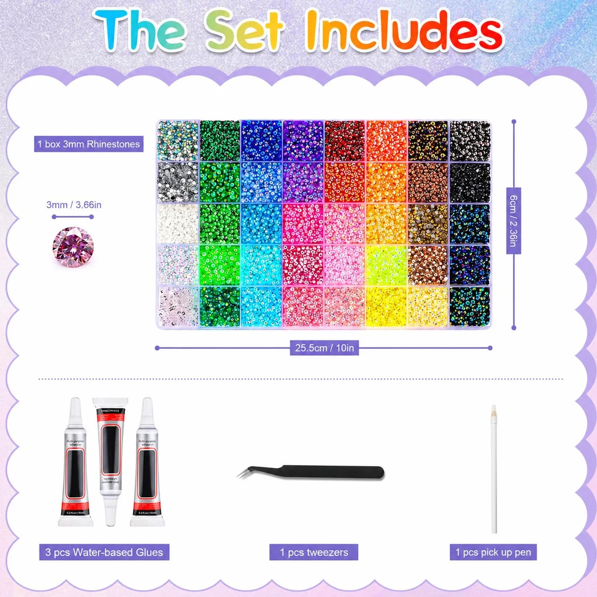 Kit Strass à Coller 32000PCS 40 Couleurs 3 mm avec Colle et Stylo pour Nail Art DIY