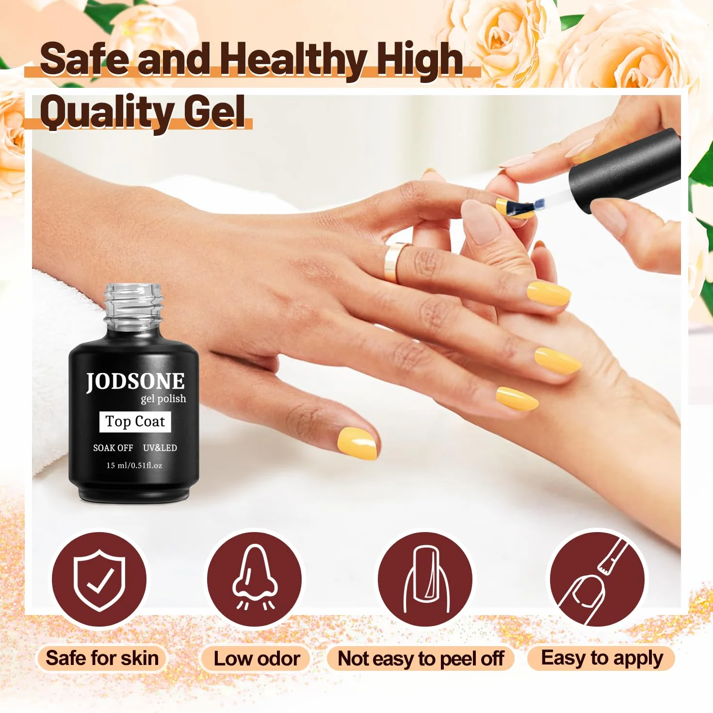 JODSONE Vernis Semi Permanent Déshydrateur d'ongles Base et Top Coat 15ML x 4 Durable