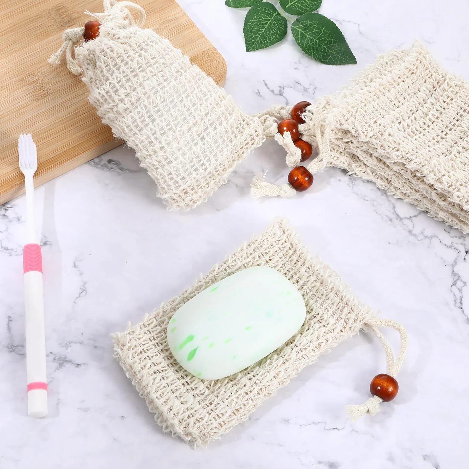 Lot de 10 sachets à savon en sisal 100% coton - Sacs à savon solide naturel
