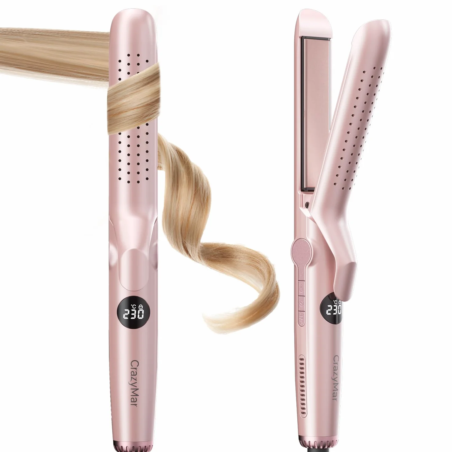 CrazyMar Lisseur à Air Froid et Boucleur Ionique 2-en-1 9 Températures 110℃-230℃ pour Cheveux Bouclés Lisses Appareil de Coiffure Rose