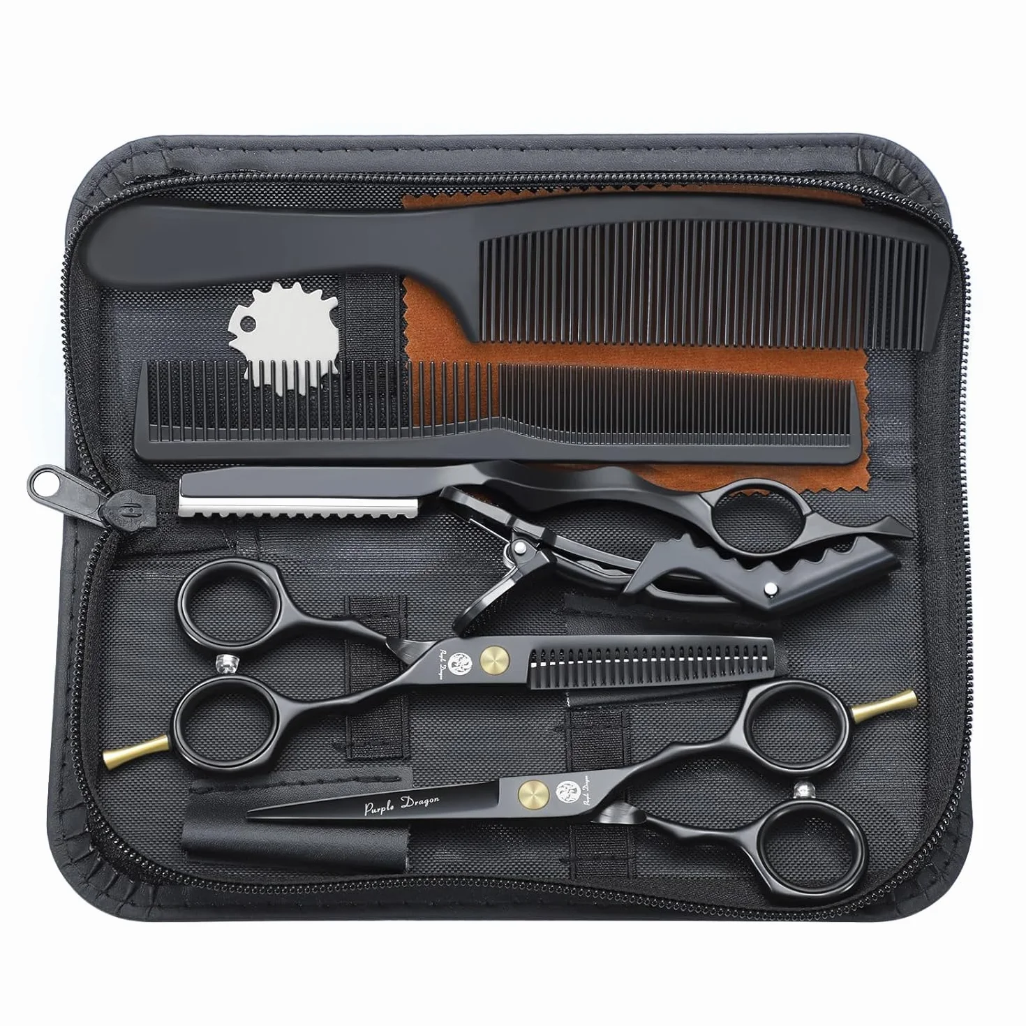 Kit de Ciseaux de Coiffure Professionnel 5,5 pouces Inox Rasoir Acier Coupe Frange Barbe
