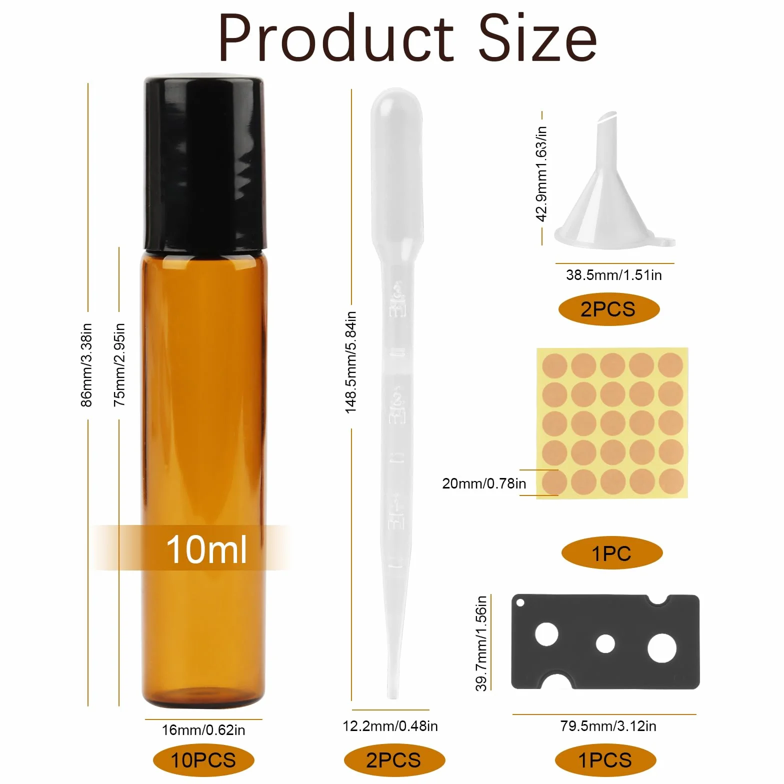 Lot de 10 bouteilles en verre roll-on vides 10 ml pour huile essentielle avec rouleau inoxydable