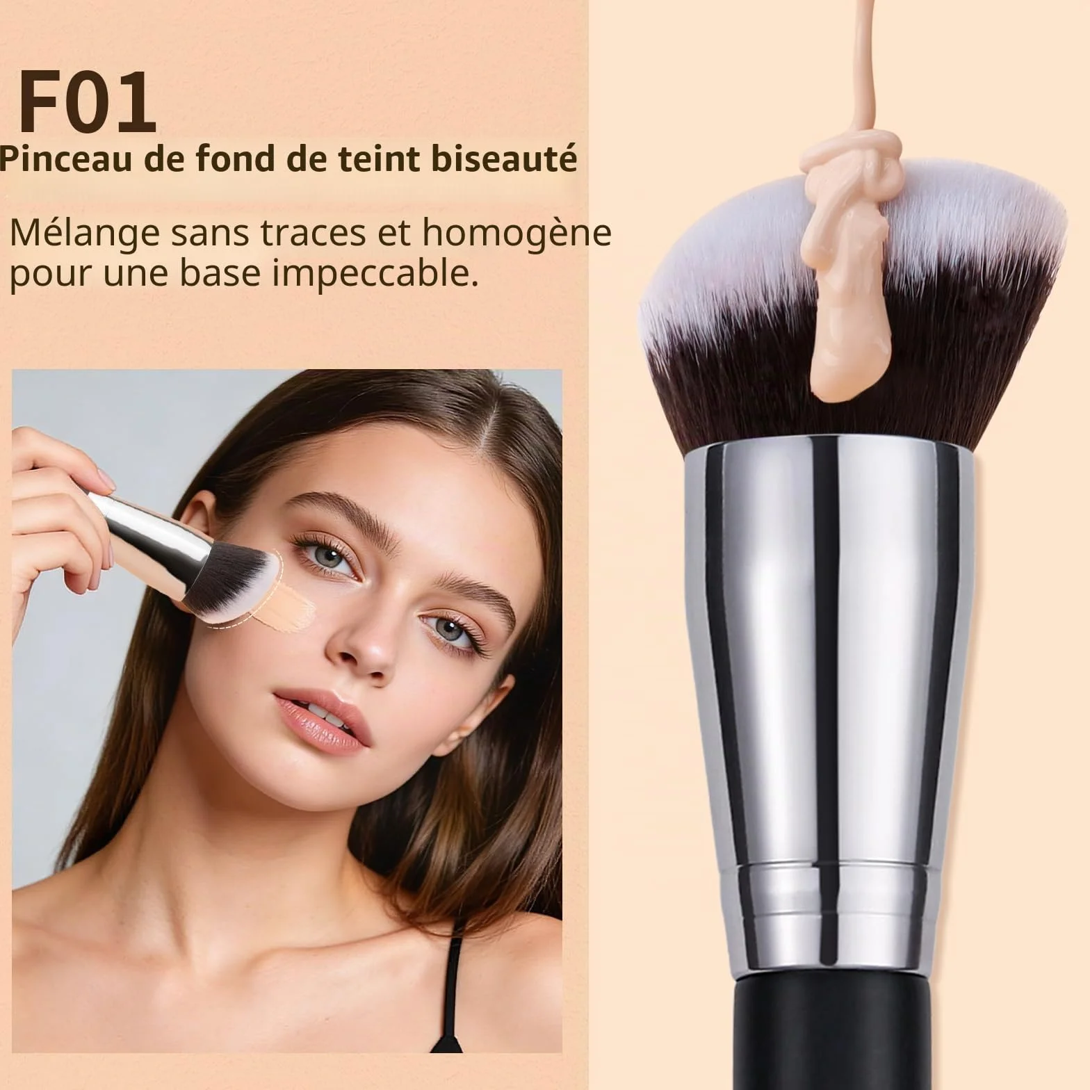 DUcare Lot de 3 pinceaux maquillage visage fond teint correcteur blush poils doux denses