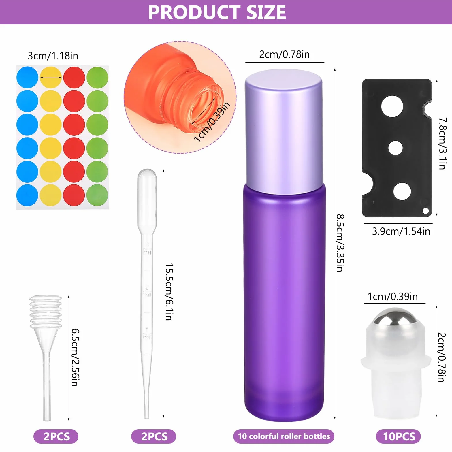 Flacons Roll On Vide 10ml Petite Bouteille en Verre pour Huiles Essentielles, Parfums, Cosmétiques, Aromathérapie