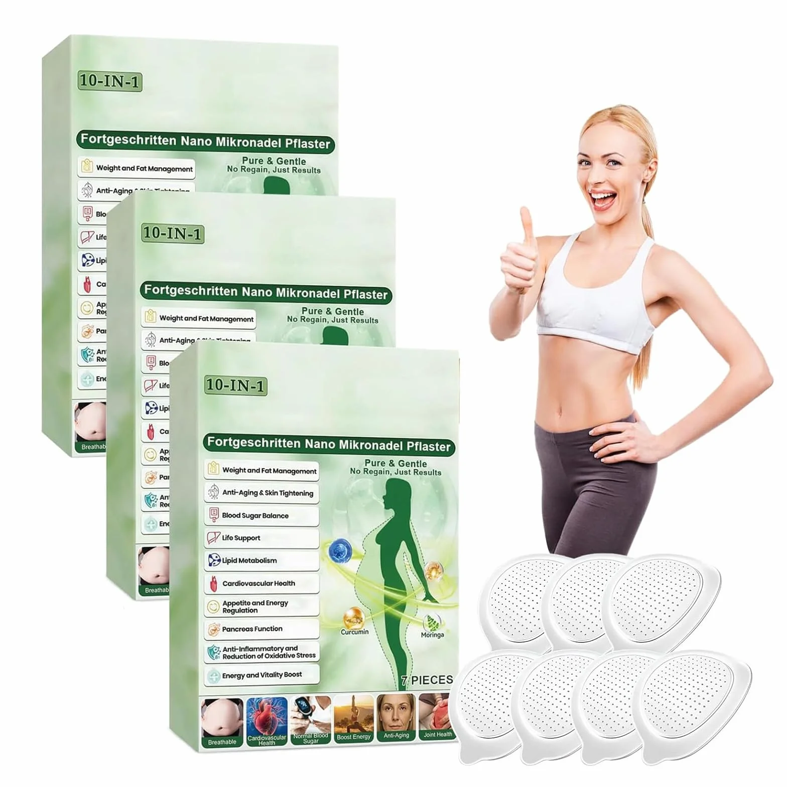 Moringa Patch Minceur 10 en 1, Patch Nano Minceur, Ingrédients Naturels, Patch Corporel Ultra Fin