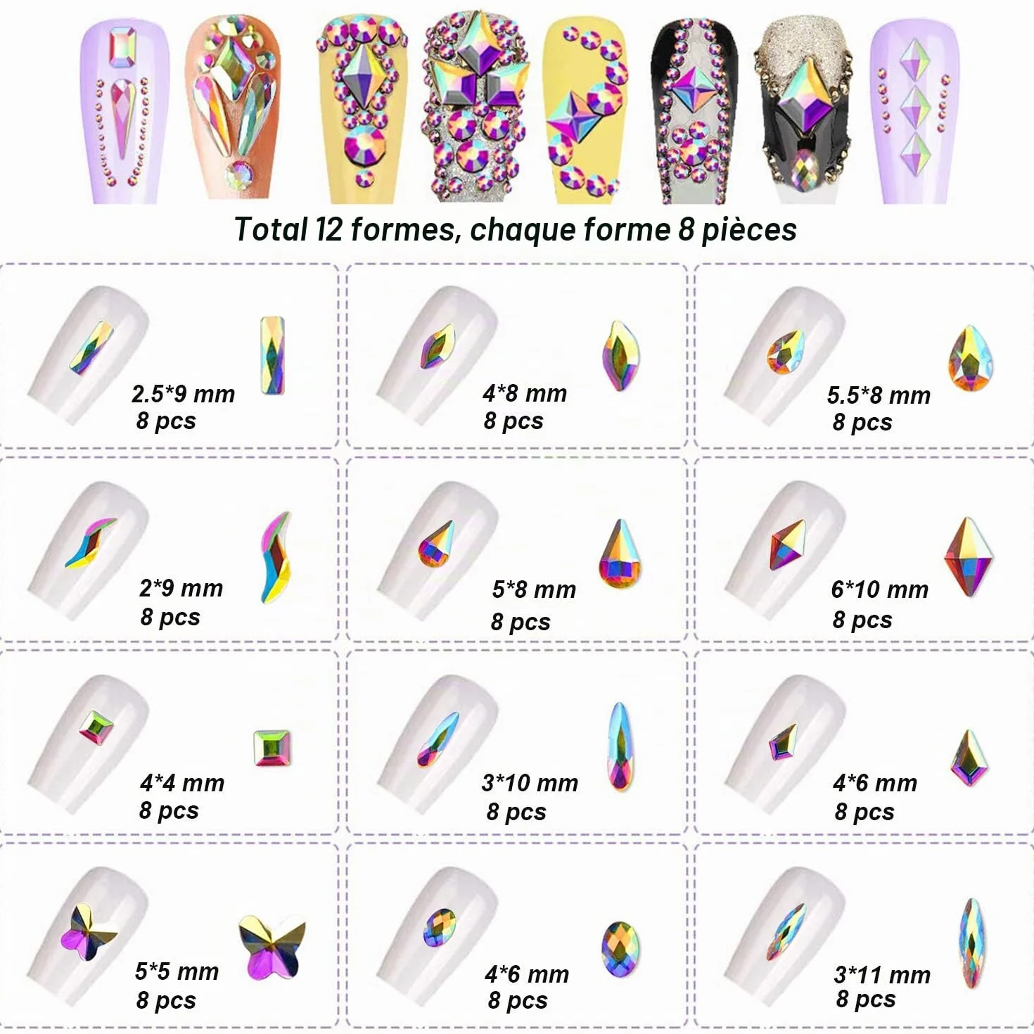 FITDON Strass Nail Art Cristal AB Gemmes Plat Diamant Ongles Décoration Accessoires DIY