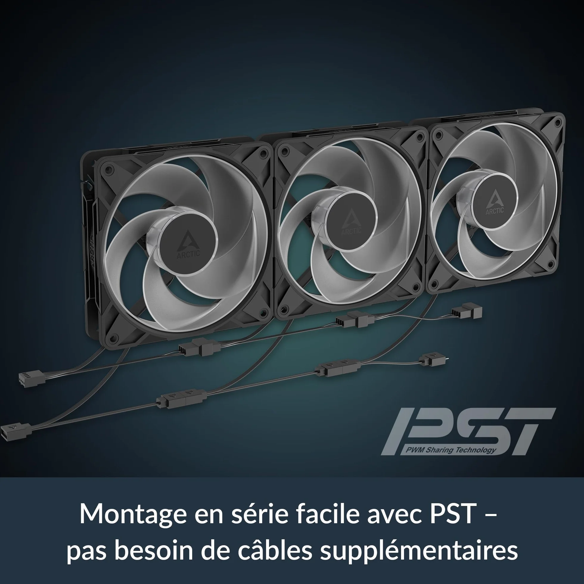 ARCTIC P12 Pro Reverse A-RGB 3 Pack 120 mm Ventilateur PWM 500-3000 rpm 5V D RGB FDB 4-Pin Noir