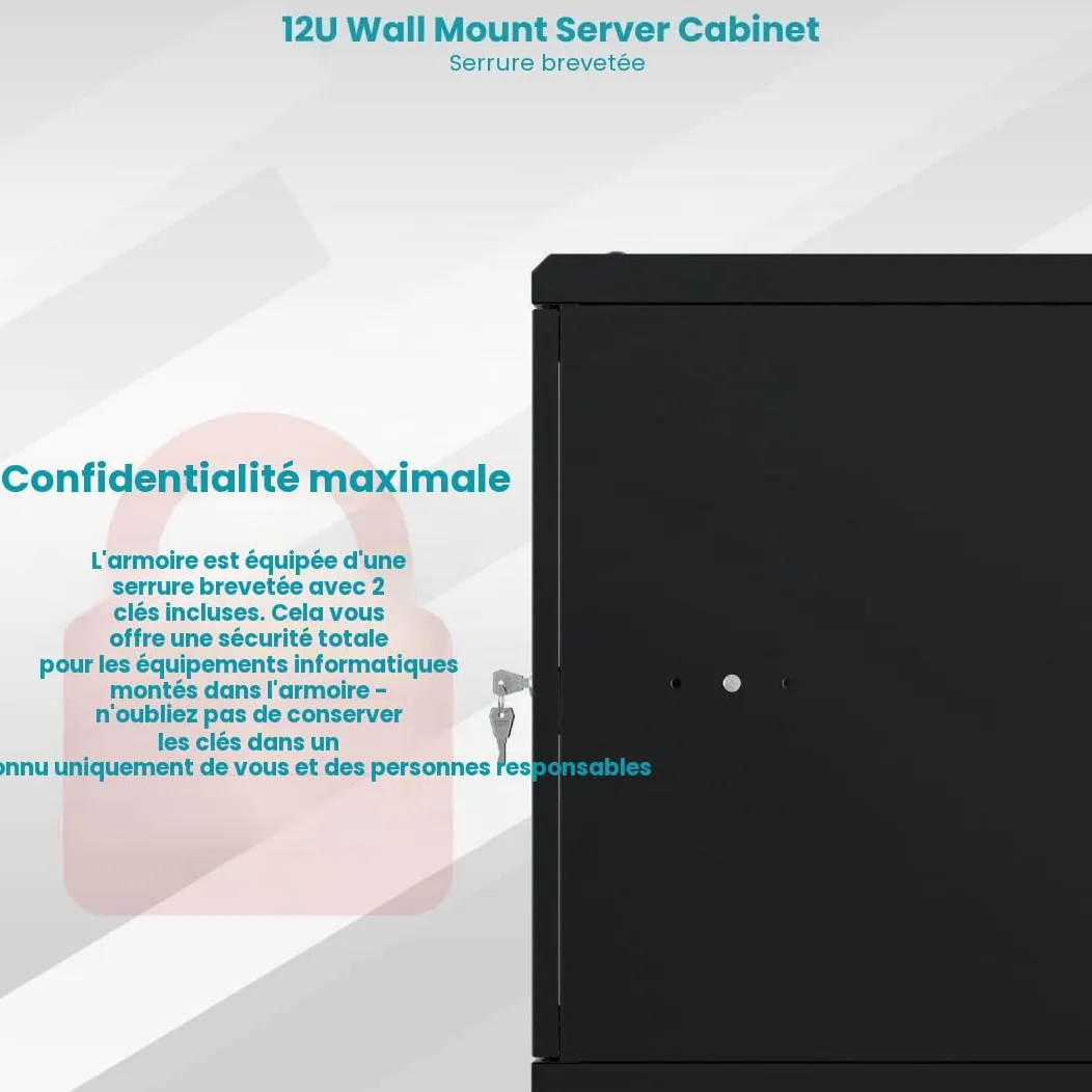 Armoire Réseau 19 Pouces - Baie Informatique 12U - Baie de Brassage pour Montage Mural - Capacité de Charge 55 kg - Profondeur 450 mm - Armoire Informatique - Noir