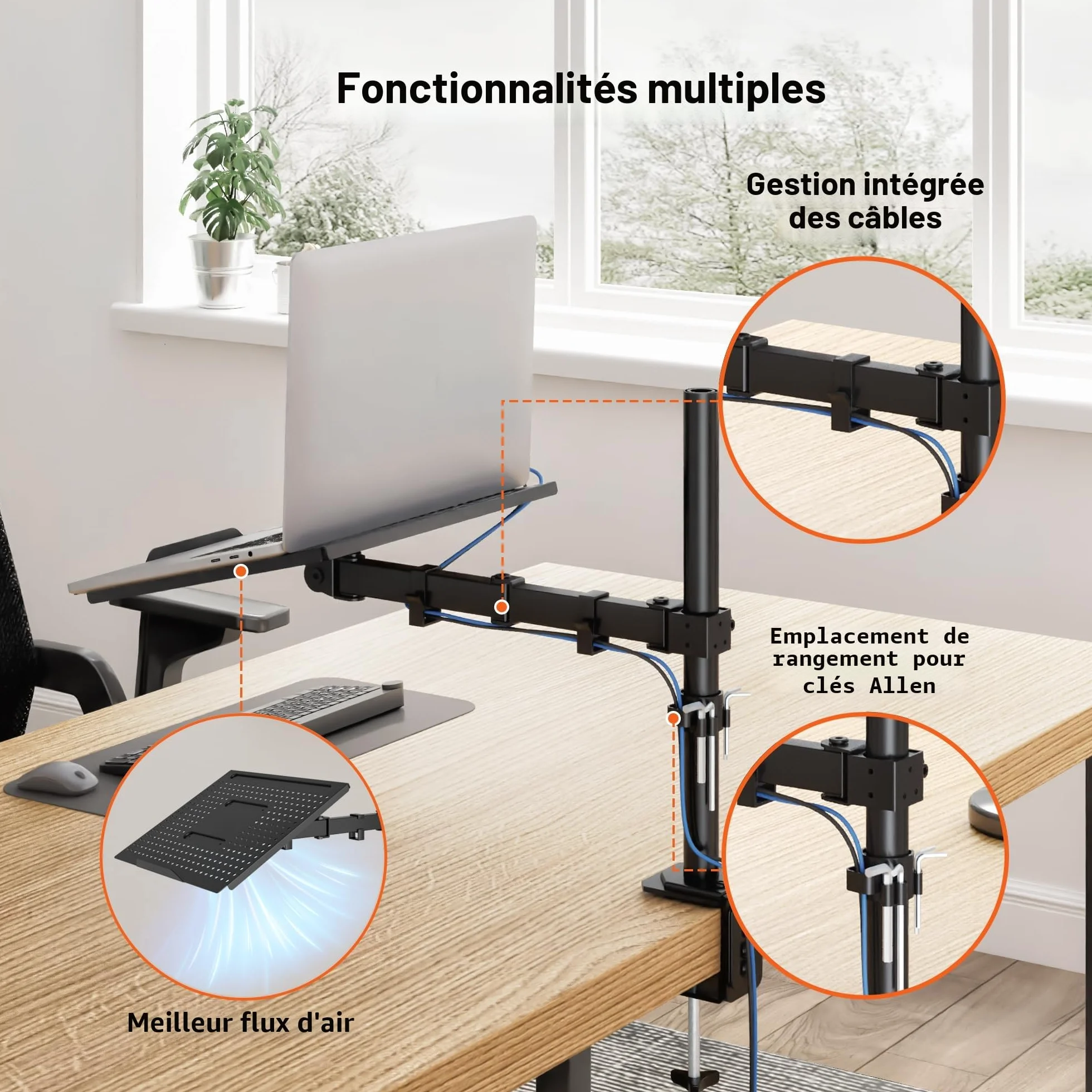 Bras de Ecran PC Redbat avec Plateau Ventilé Réglable pour LED LCD 13-32 Pouces Ordinateur Portable 16 Pouces Montage Inclinaible Pivotant Rotable