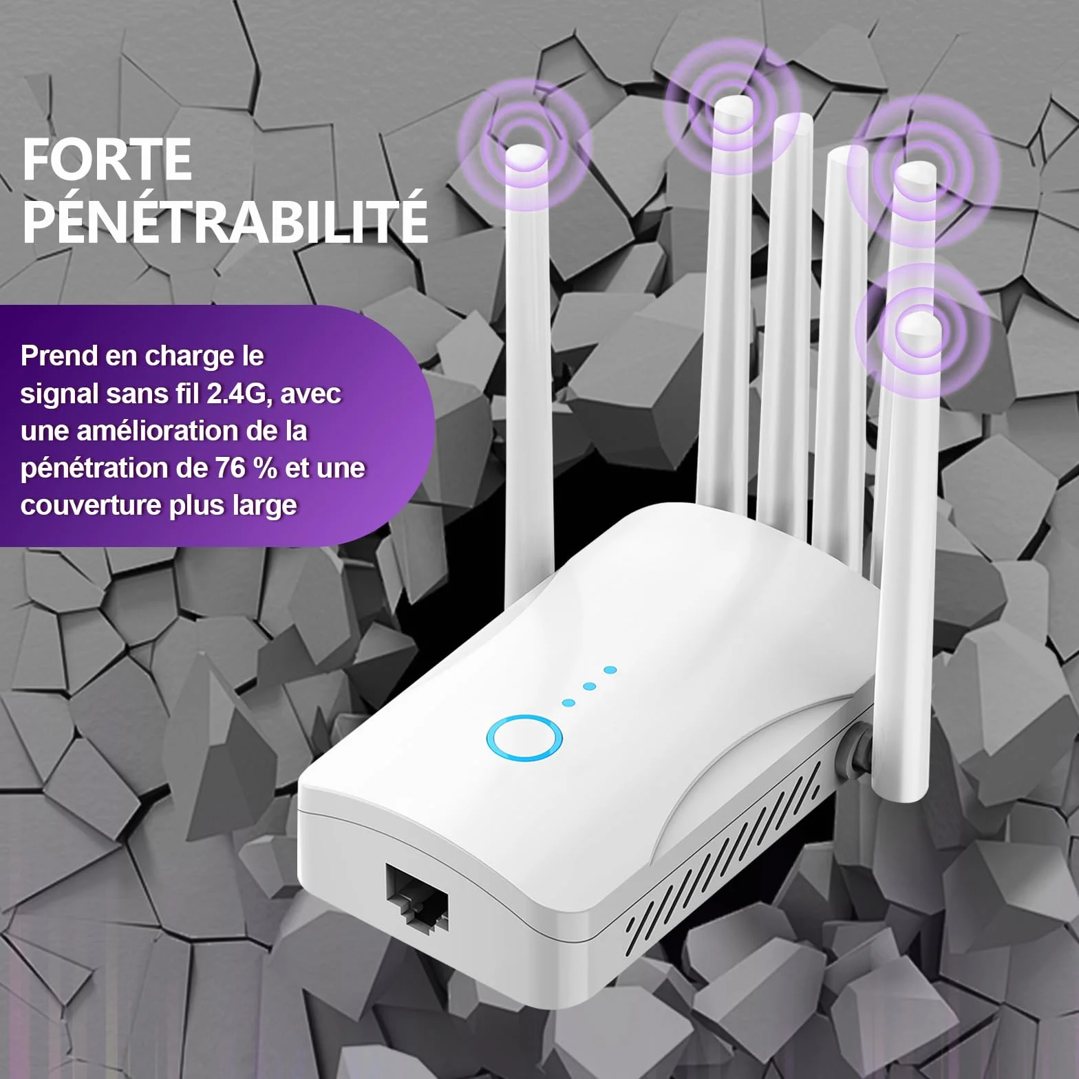 Amplificateur WiFi Puissant 6 Antennes, Répéteur WiFi Couverture 9000 pi², Mode AP, Maison Bureau