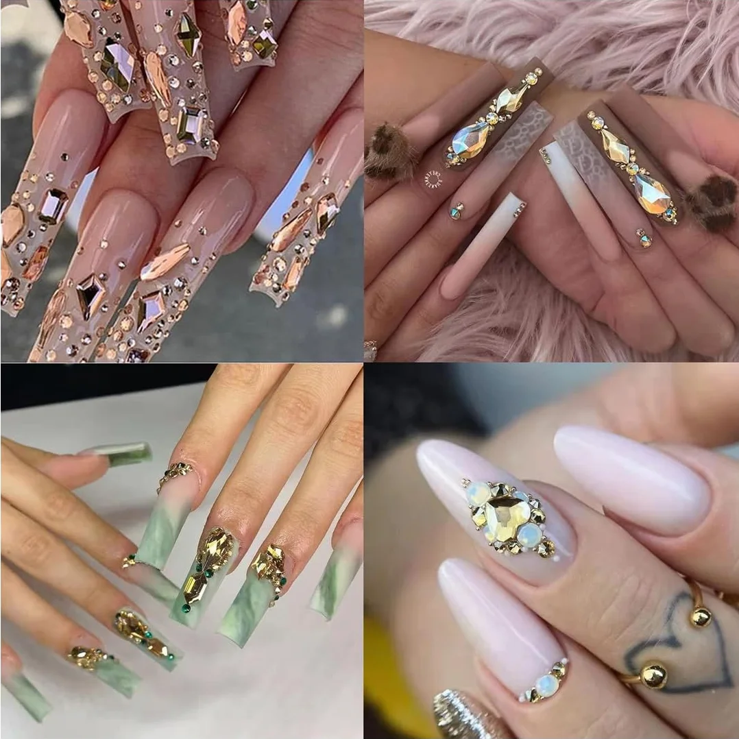 Boîte 3D Flatback Perle Ongle Argent et Or, Demi-Rondes Métal Perle Bijoux Nail Art