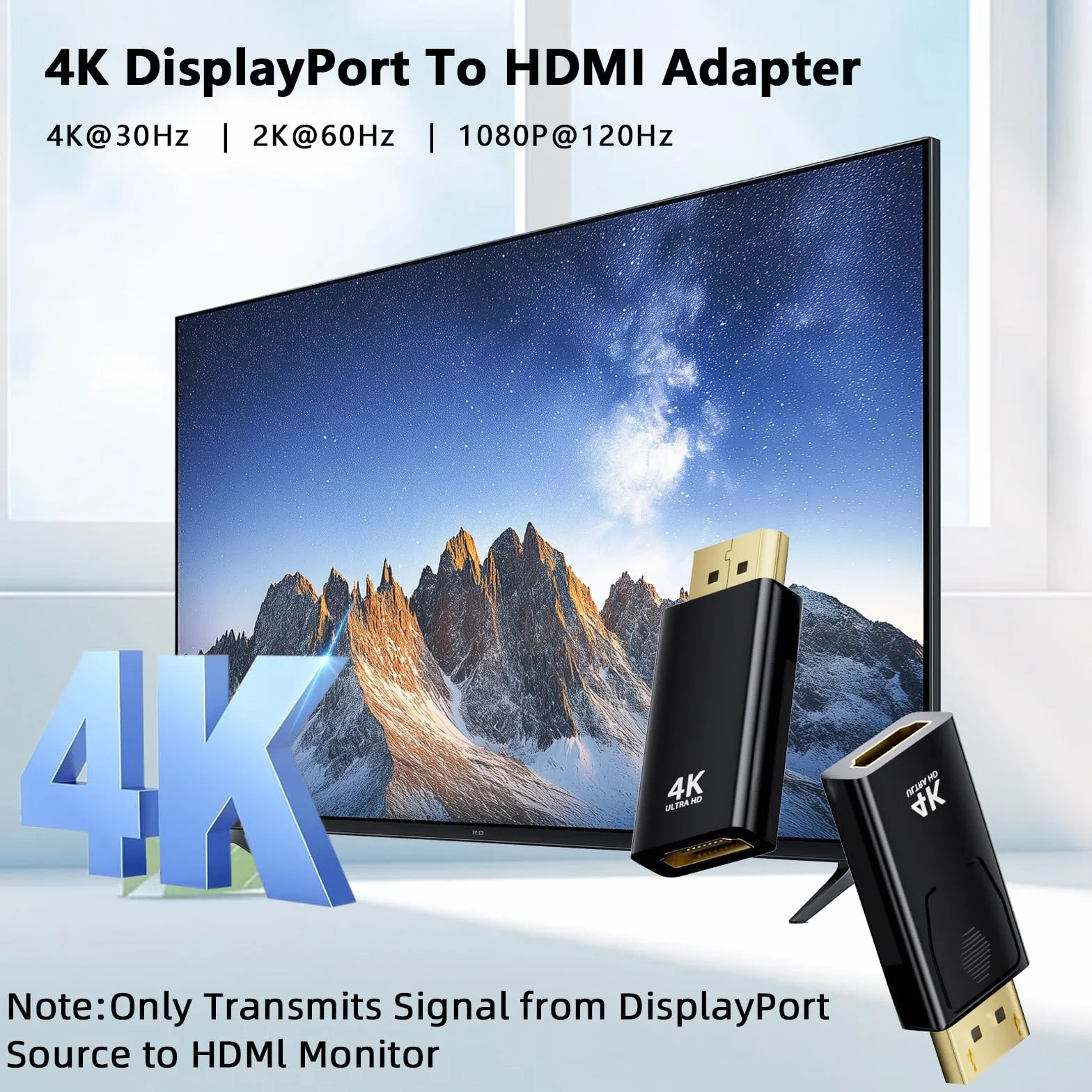 Adaptateur DisplayPort vers HDMI 2 Pièces, 4K@30Hz, Compatible PC, Projecteur, Moniteur, TV, AMD GPU