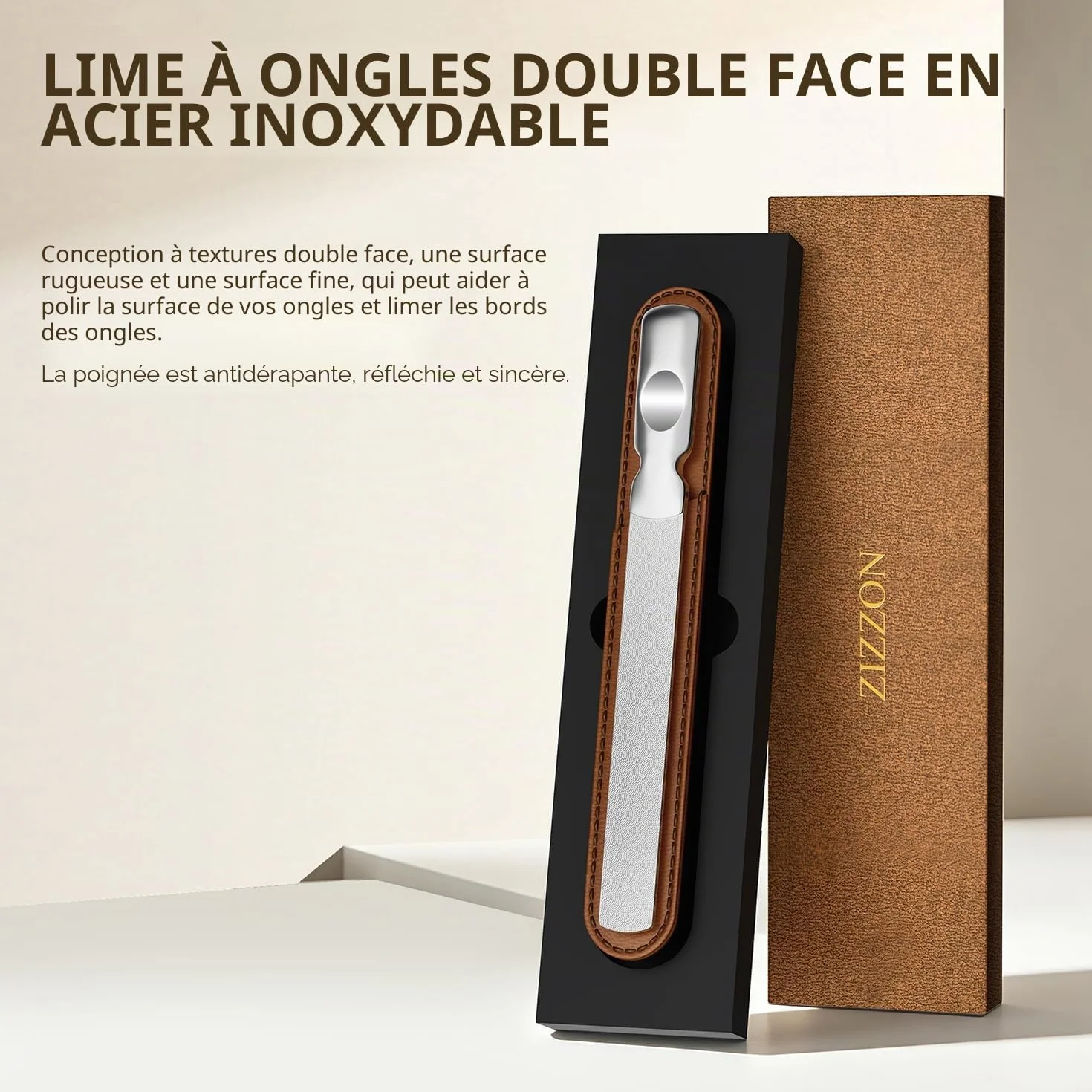 Lime à ongles professionnelle en acier inoxydable double face réutilisable