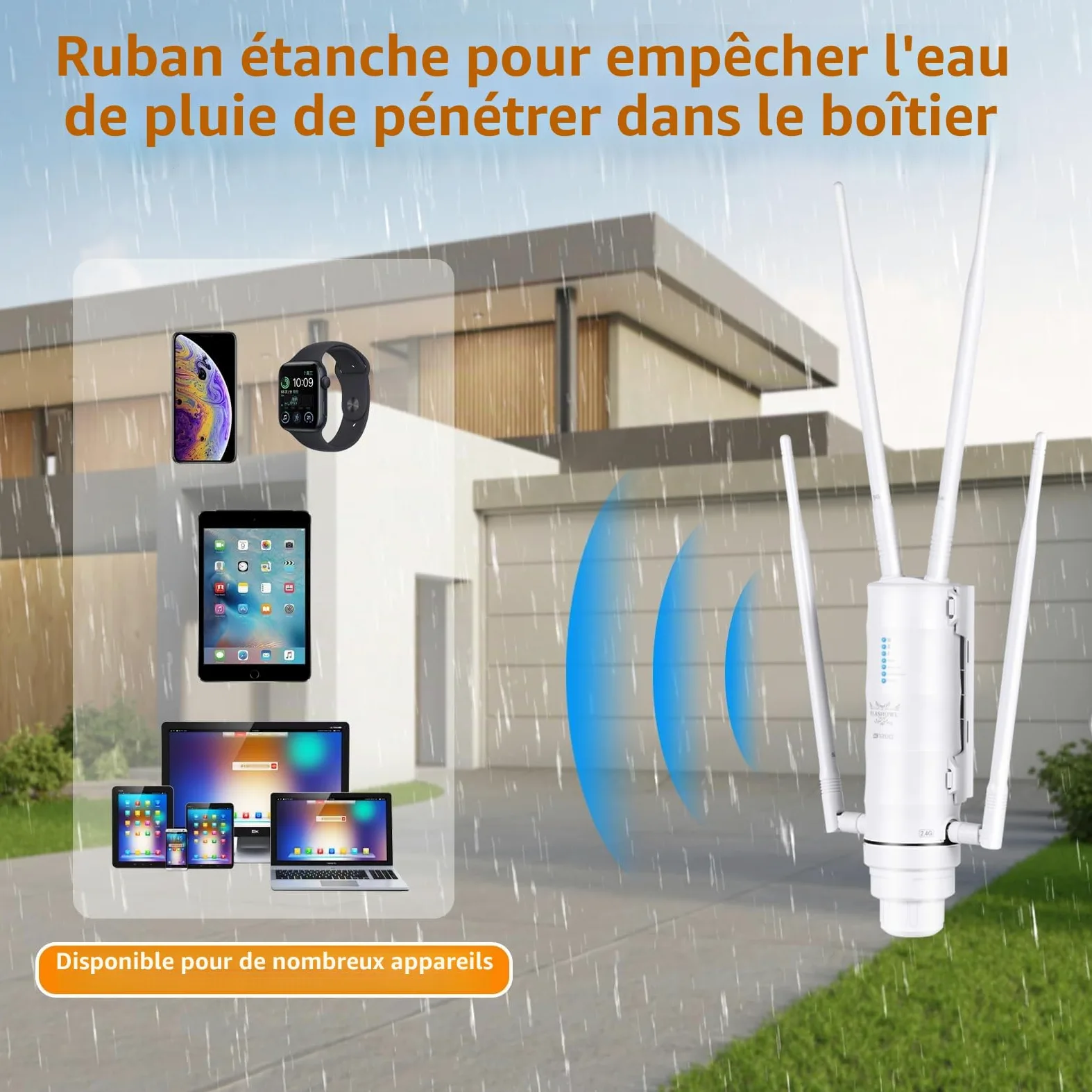 Répéteur WiFi Extérieur AC1200 Antenne WiFi Longue Portée IP65 PoE | Amplificateur WiFi Extérieur puissant Double bande 2.4GHz 5GHz Point d’accès sans fil pour caméra jardin garage terrasse