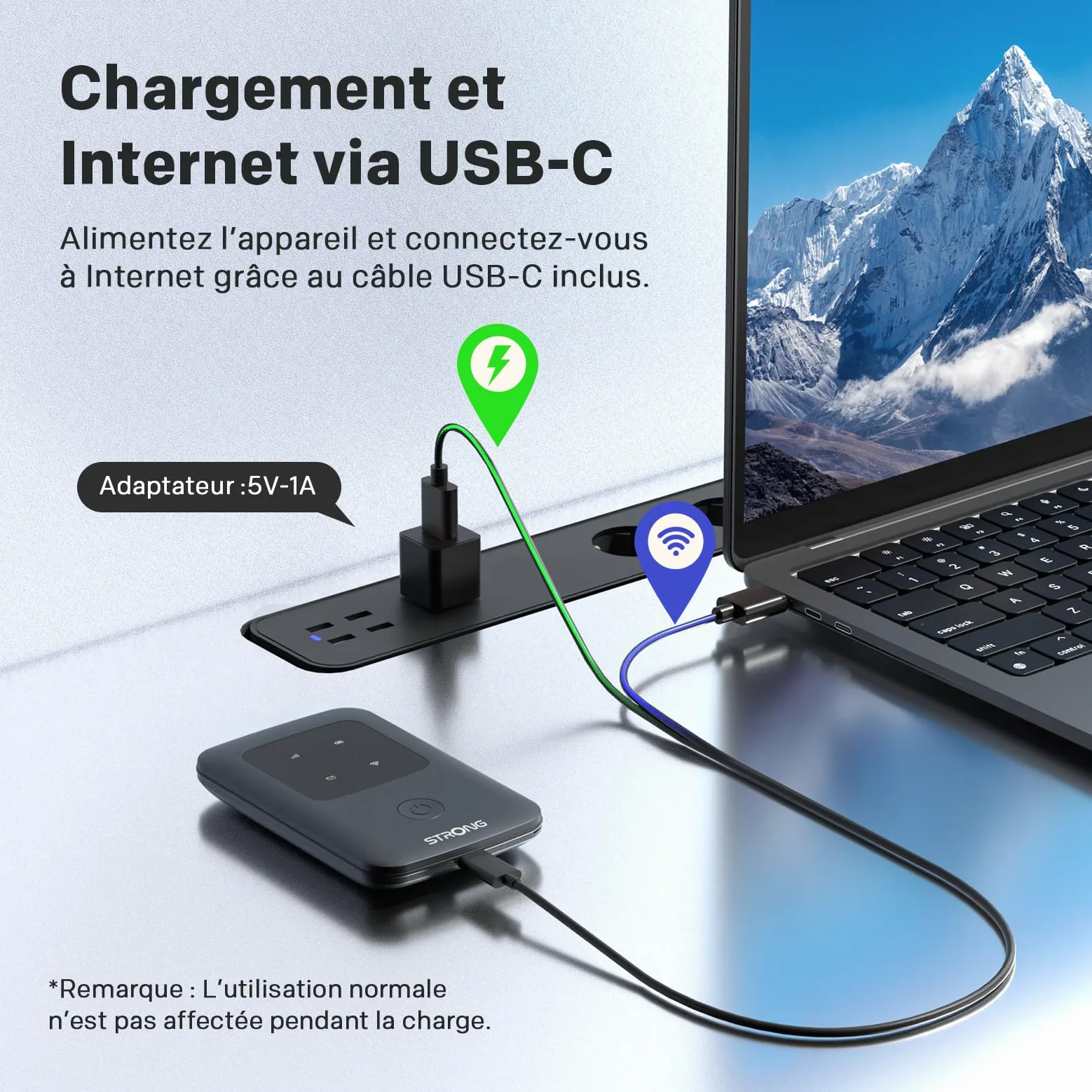 Strong 4G AIRSPOT 210 Routeur WiFi 4G Portable avec SIM, CAT4 150 Mbps | Hotspot WiFi de Poche pour Voyage et Télétravail, Connecte 10 Appareils, Batterie 2100 mAh, USB-C & Fonction Power Bank