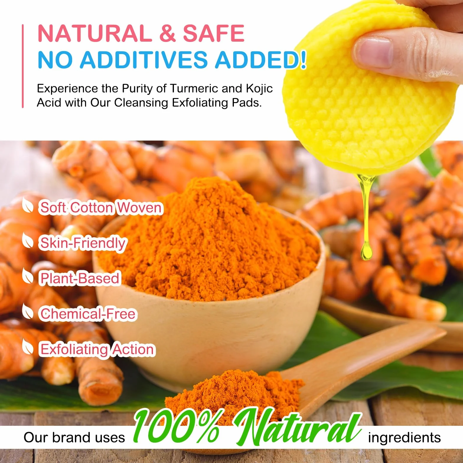 Pads Nettoyants à l'Acide Kojique et au Curcuma - Illumine et Revitalise la Peau, Nettoie en Profondeur, Élimine l'Excès de Kératine