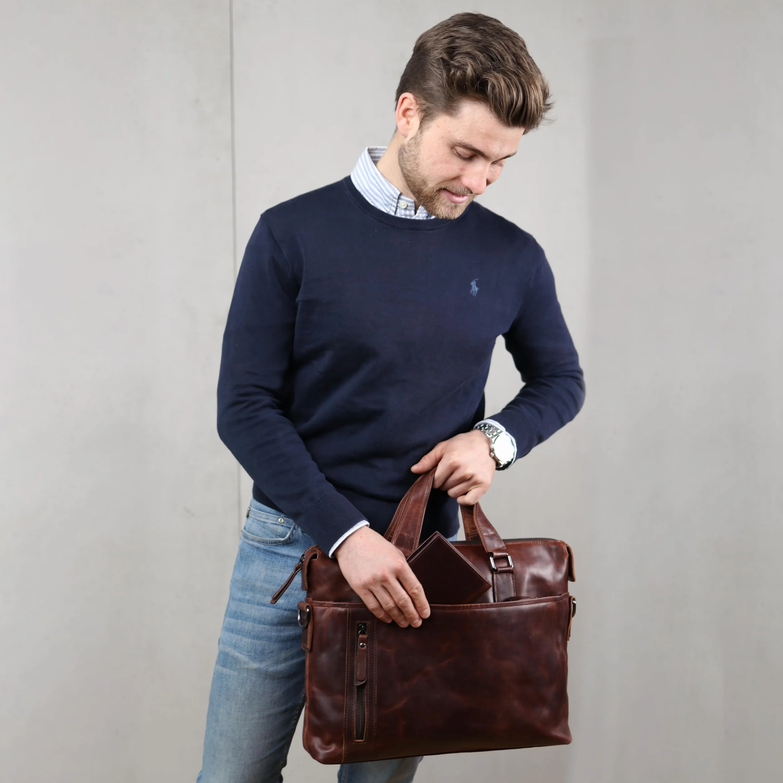 SID & VAIN Sac Ordinateur Portable Cuir véritable 15.4 Pouces London Mallette Professionnelle bandoulière Grand pour Hommes et Femmes Serviette de Travail Etudiante Marron