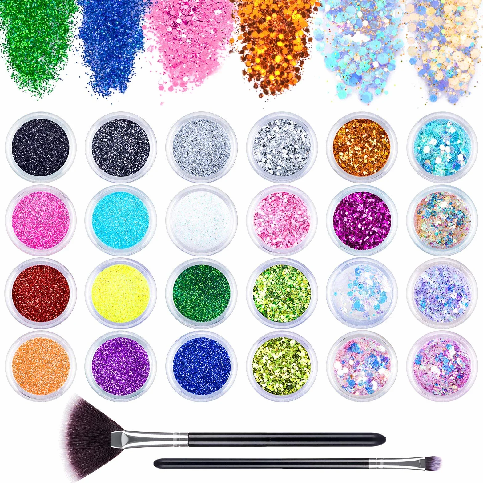 MELLIEX 24 Pièces Paillettes Ongles Set, Poudre Pailletée Holographique Maquillage Festival Visage Corps Nail Art