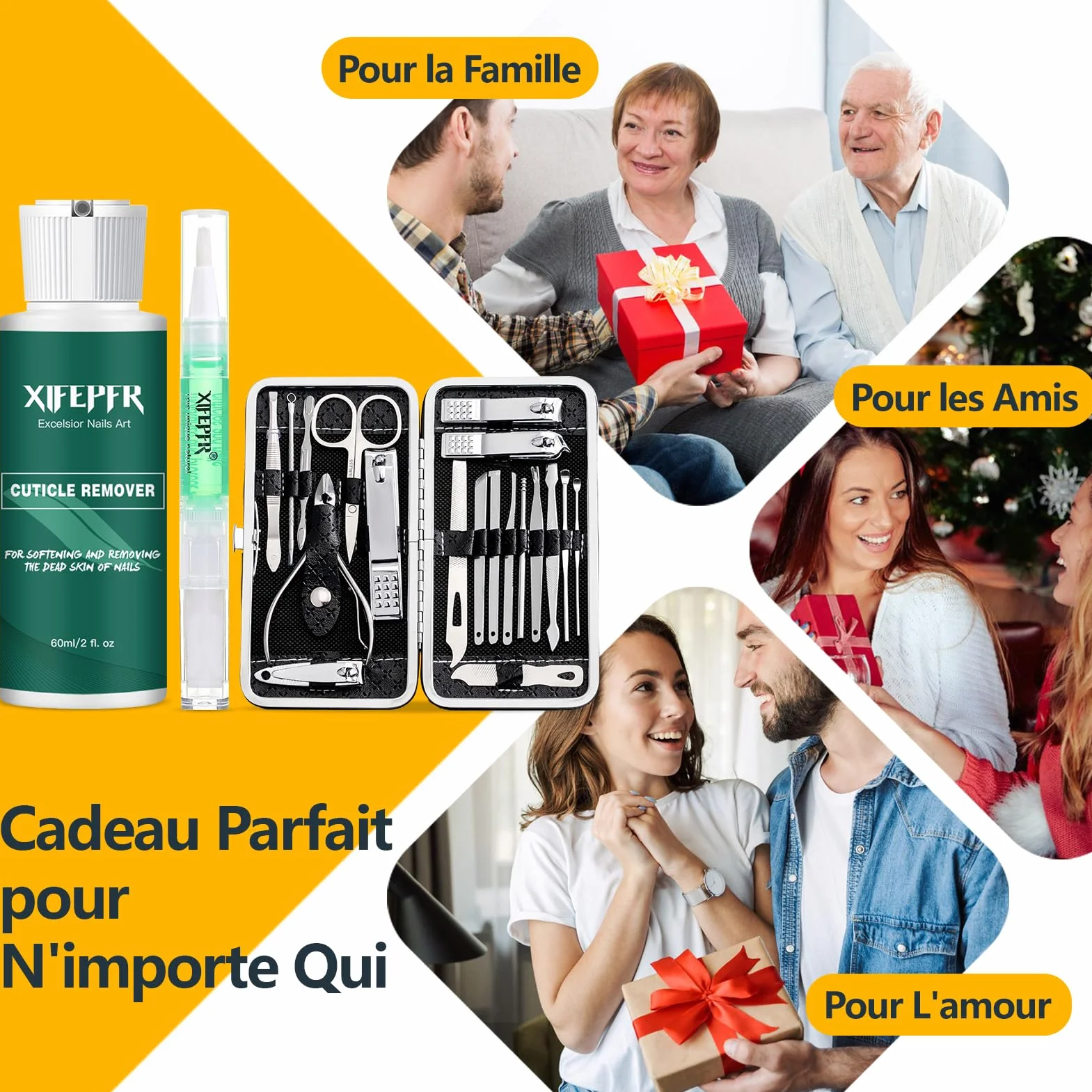 Kit Manucure Pédicure 19 Pièces Acier Inoxydable Professionnel Noir