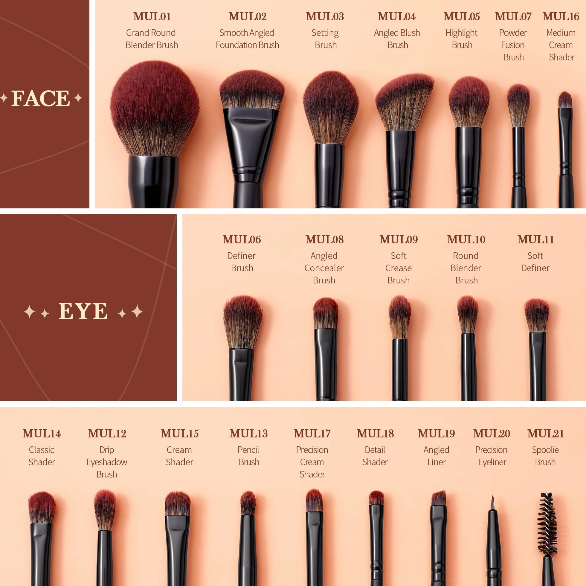Jessup Pinceaux maquillage Set T271 Noir Fond de teint poudre Ombre à paupières Eyeliner
