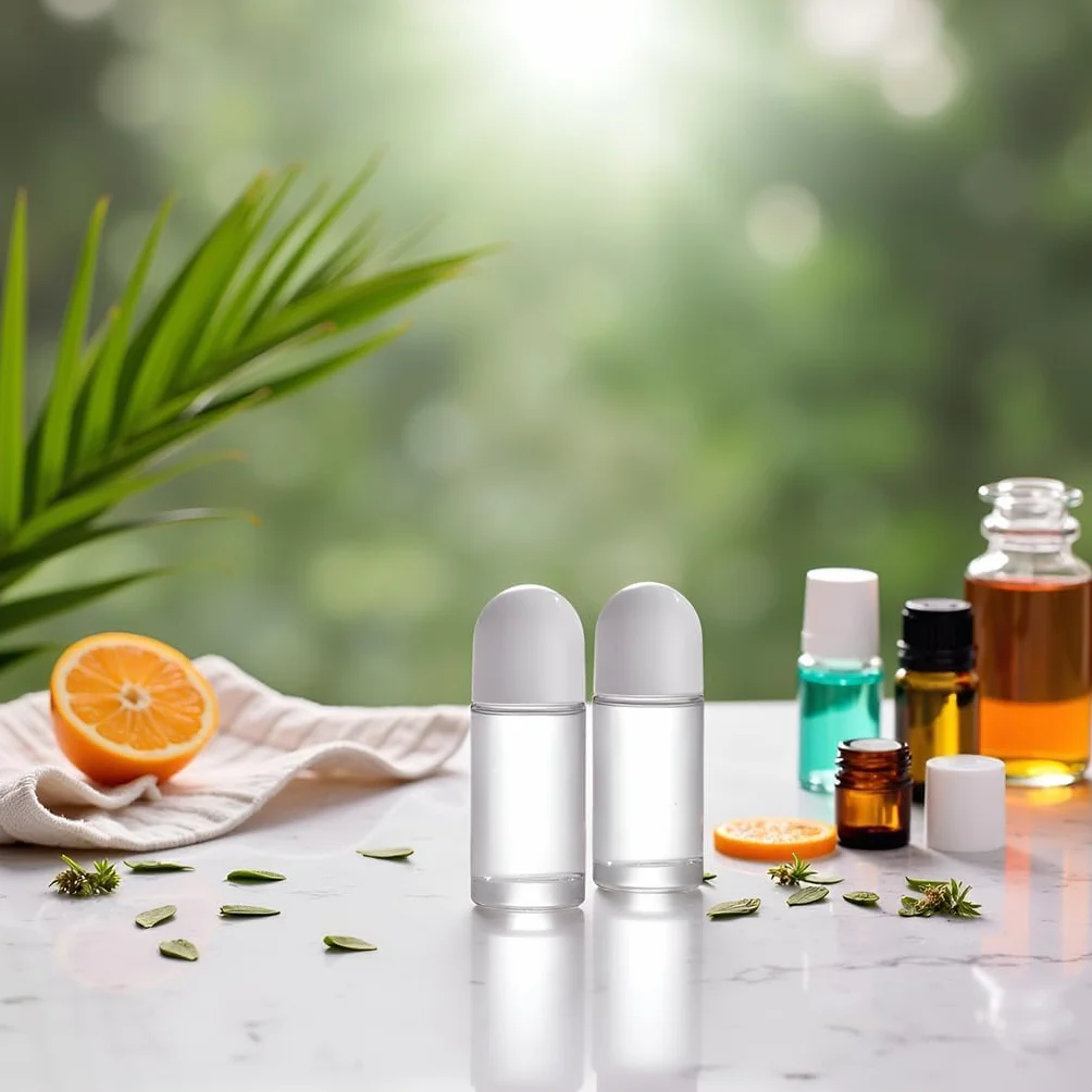 Flacons roulants vides en verre 50 ml avec bille plastique anti-fuite bouchon blanc pour huiles essentielles rechargeables