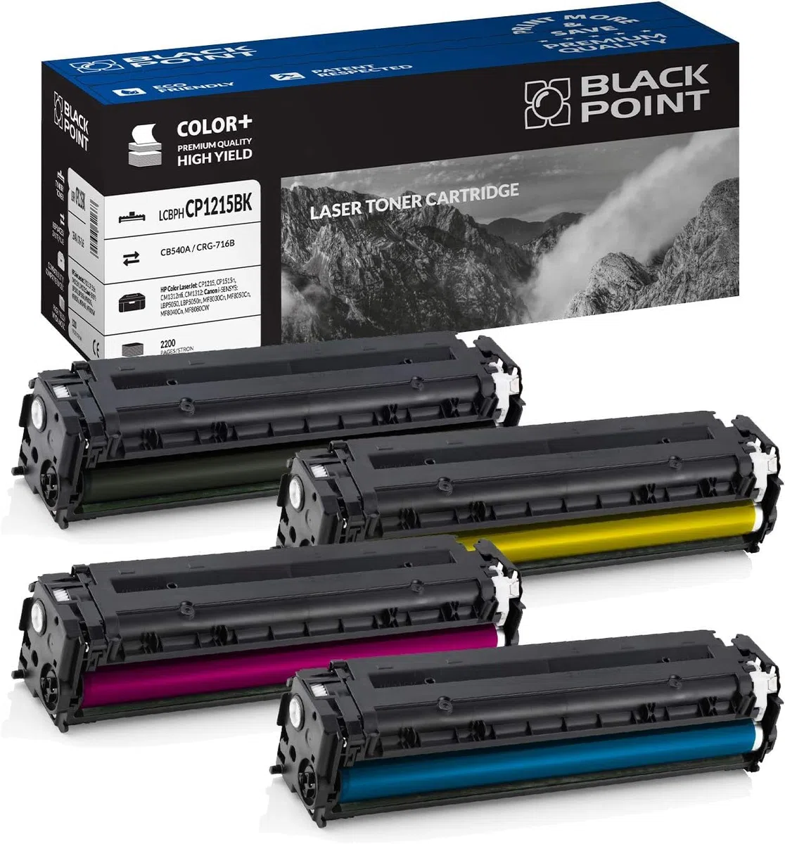 BLACK POINT Lot de 4 Cartouches de Toner pour CB540A CB541A CB543A CB542A pour HP Color LaserJet: CP1215 CP1515n CM1312nfi CM1312
