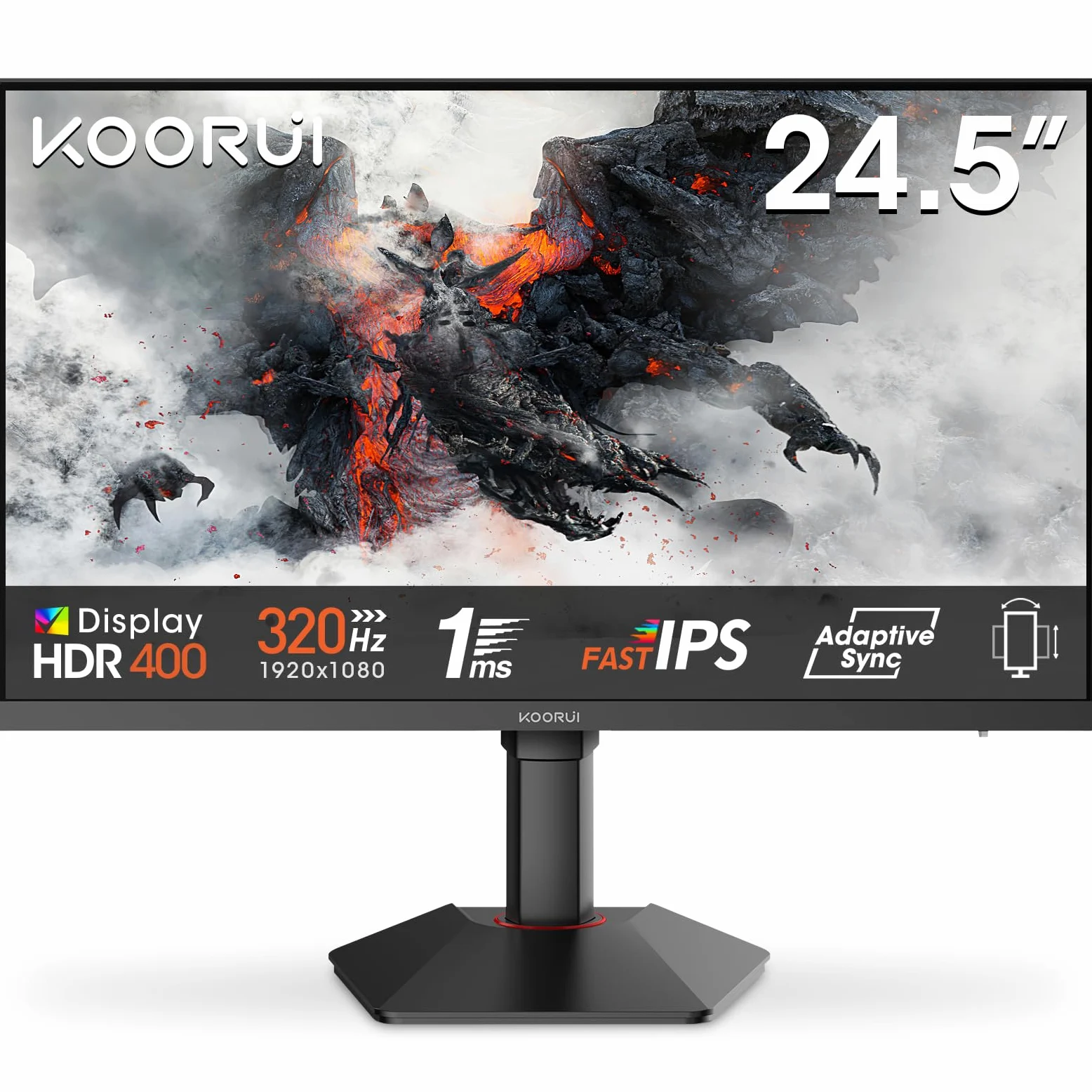 KOORUI G2511E Ecran PC Gamer 25 Pouces, 320Hz, Fast IPS, FHD 1080P Ecran Gaming, 1ms, HDR400, Adaptive Sync, Compatible VESA 75x75mm, HDMI 2.0/DP1.4, Réglage en Hauteur