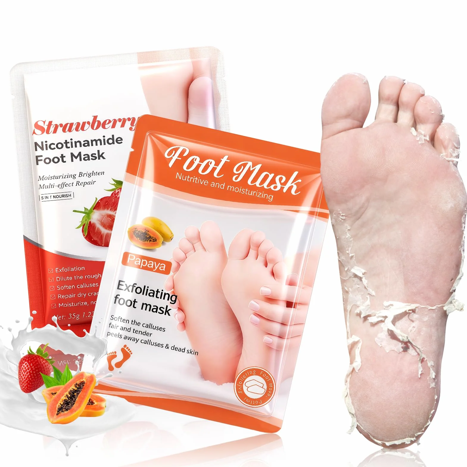 Masque Pied Exfoliant 2 Paires, Chaussette Exfoliante Pieds Secs, Hydratation Profonde