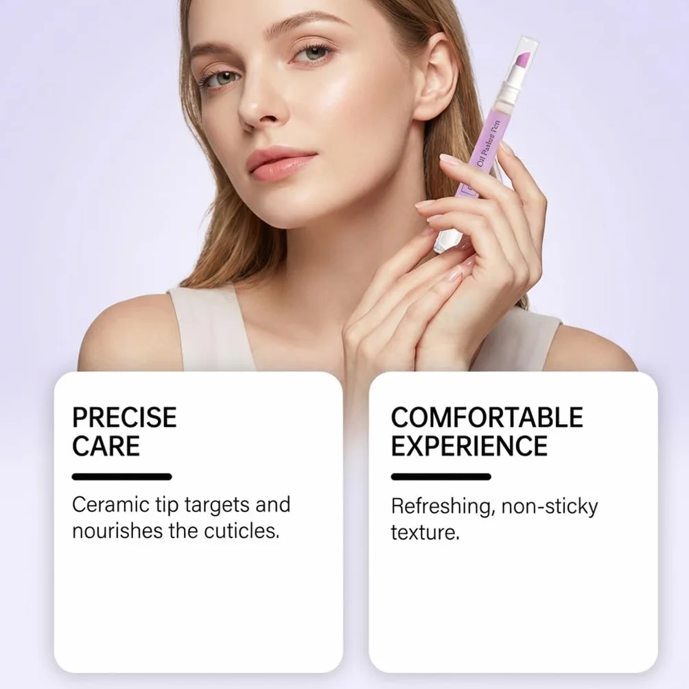 Stylo Repousse-Cuticules 2 en 1 - Cuticle Oil Pusher Pen with Ceramic Tip for Dry Cracked Nails