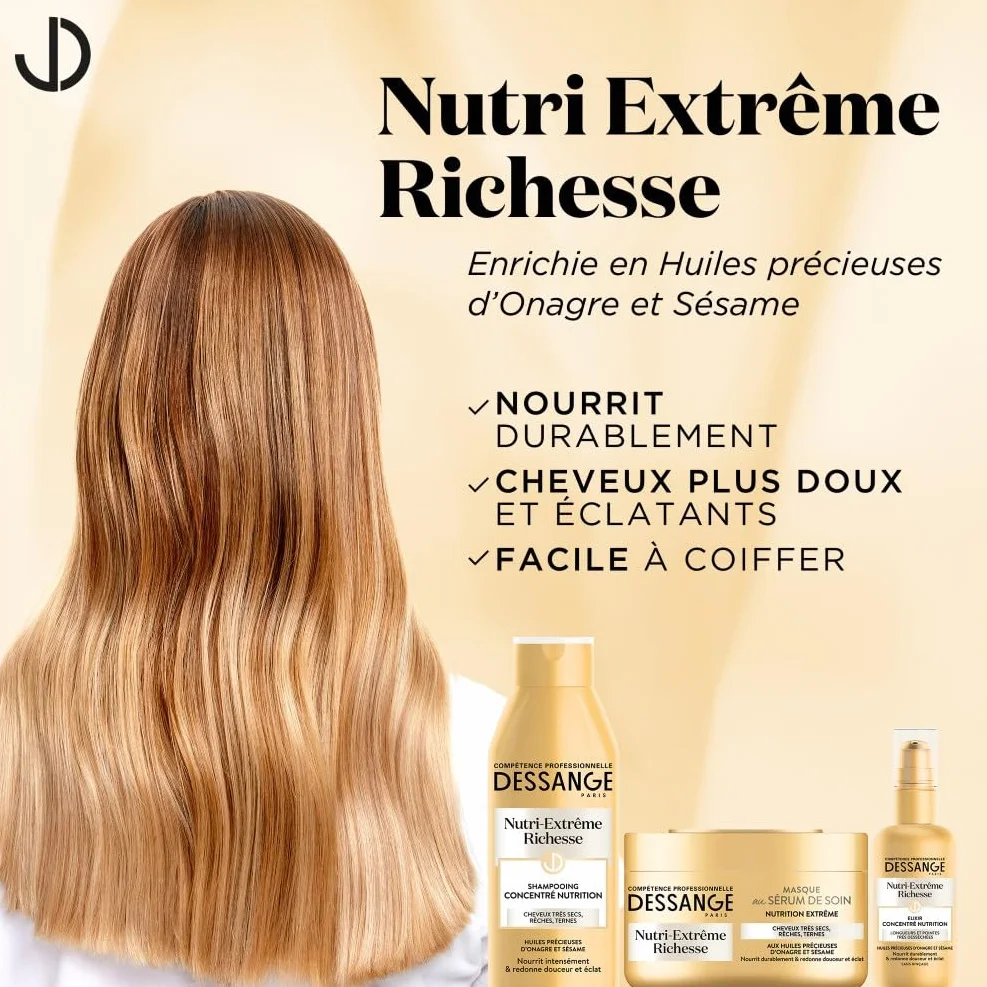 DESSANGE Coffret Nutri-Extrême Richesse Shampoing Nourrissant Masque Capillaire Elixir Concentré Nutrition Cheveux Très Secs