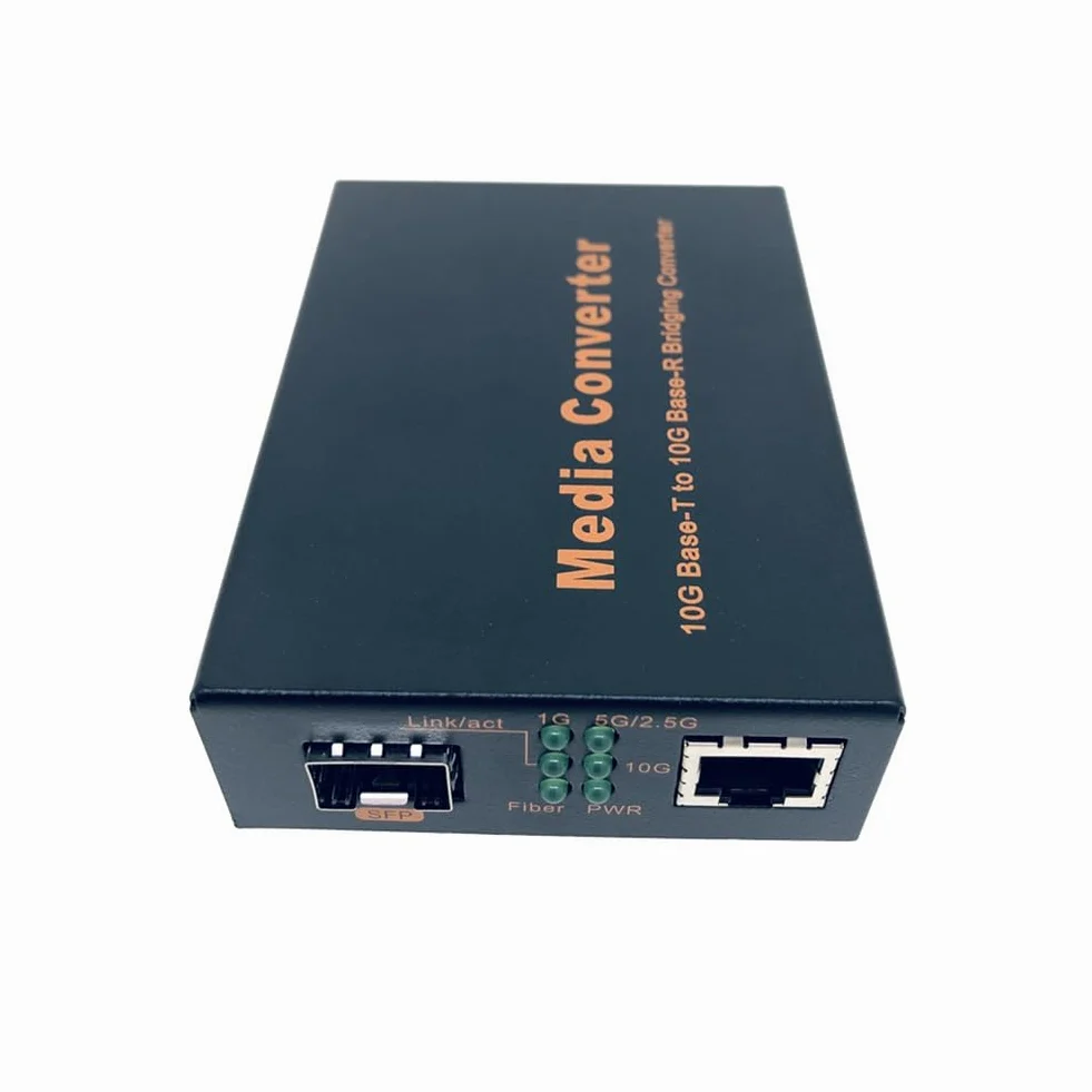 Convertisseur de Média en Fibre Optique + à + 10Gbps, Commutateur Ethernet 10Gbps RJ45 100M/1000M/10G, Prise EU.
