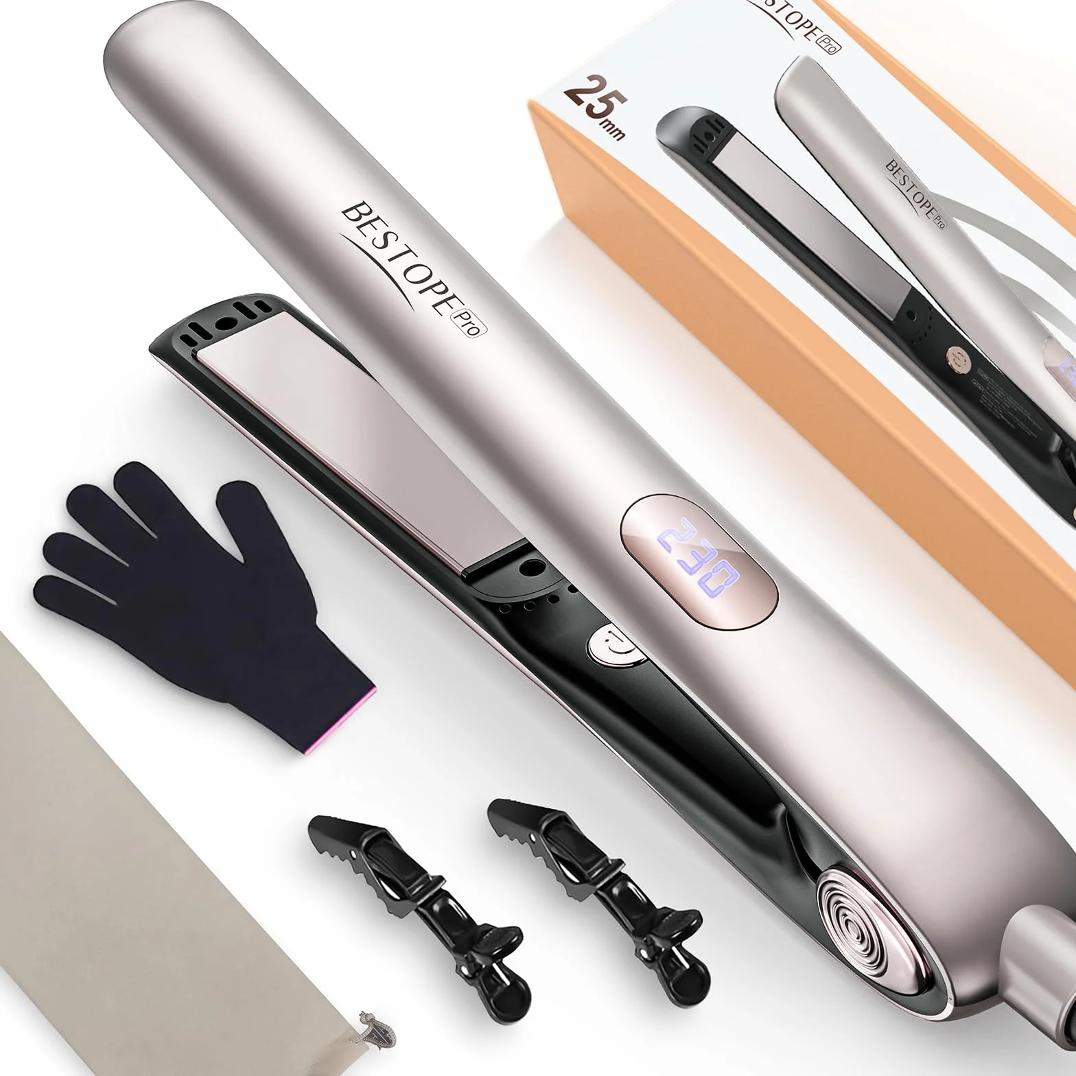 Lisseur Cheveux Professionnel Céramique Ion Fer à Lisser 15S Chauffage Rapide Plaque Flottante 3D Écran LCD 120-230°C Double Tension
