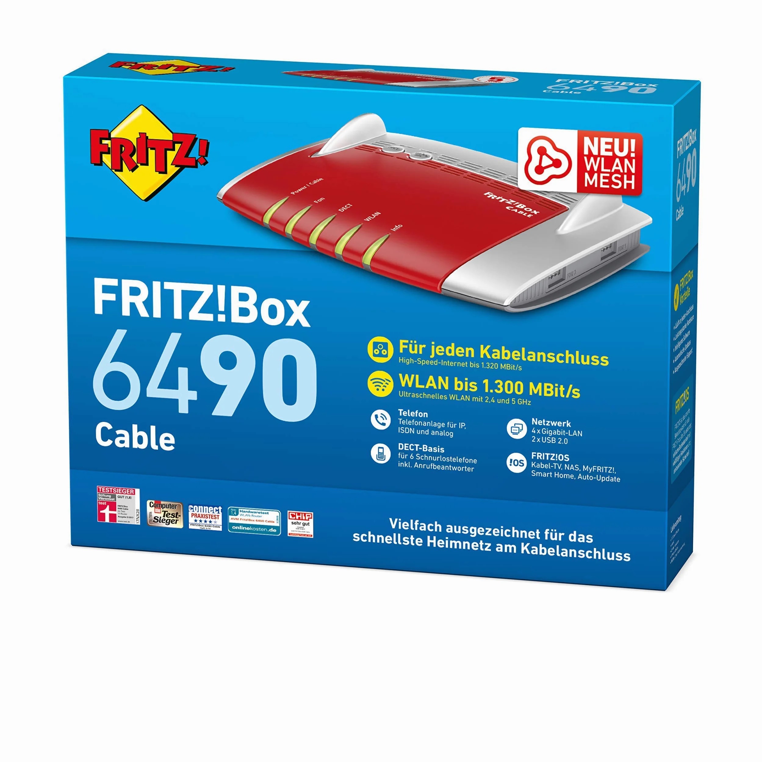 AVM FRITZ!Box 6490 Câble WLAN AC + N Router (DOCSIS-3.0 pour connexion filaire, jusqu'à 5 GHz (Reconditionné)