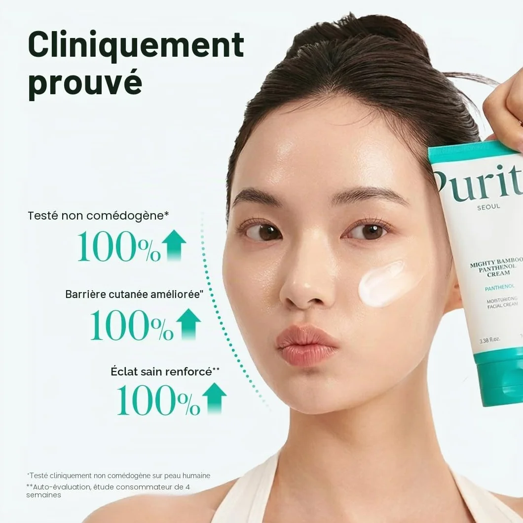 PURITO Mighty Bamboo Panthenol Cream 3.38 fl oz Post-Acne Moisturizer Silicone-Free Non-Comedogenic Vegan Korean Skincare