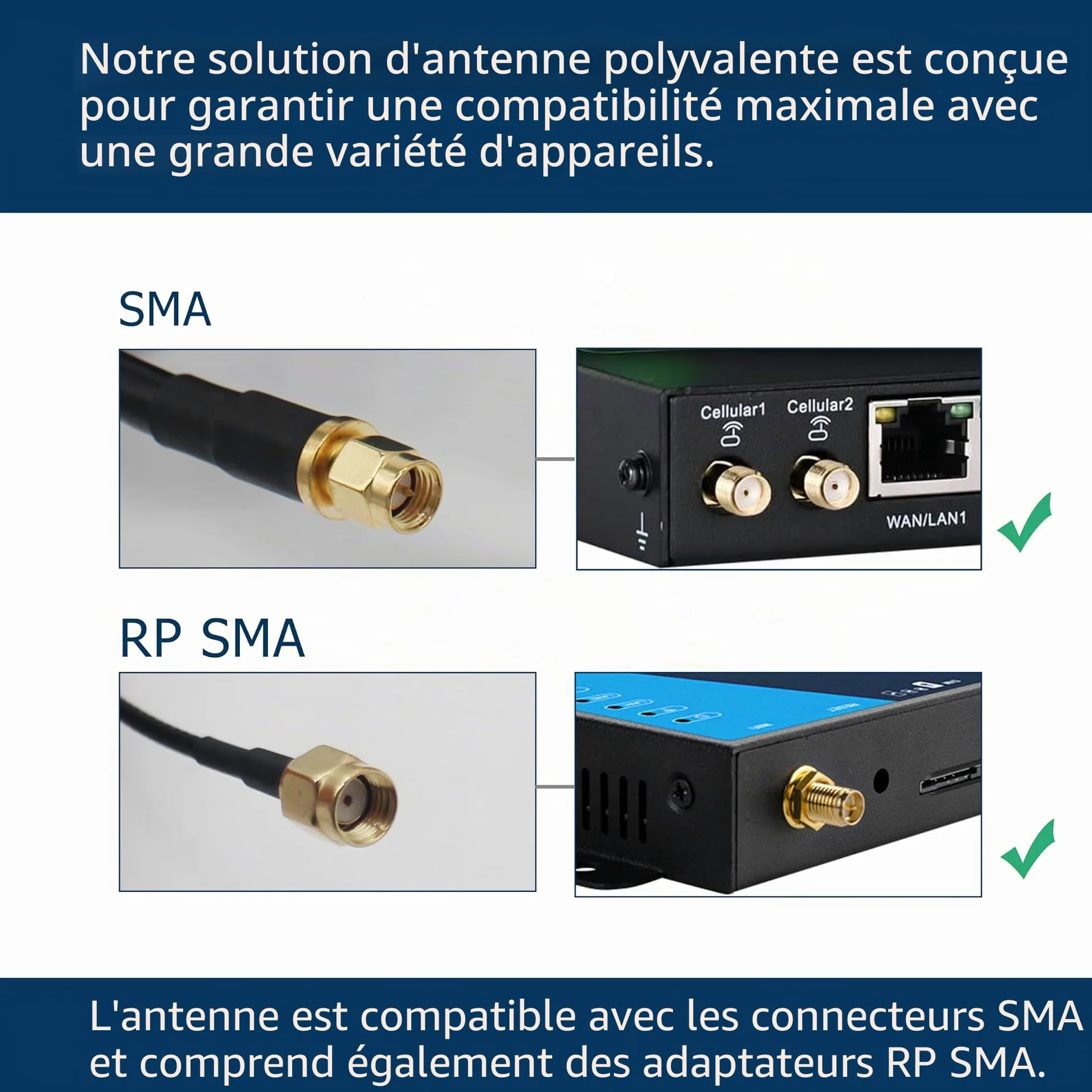 Antenne WiFi Externe 2,4 GHz, Gain 17 dBi - Réception Longue Distance jusqu'à 10 km, résistante aux intempéries, avec câble à Faible Perte de 10 m, Compatible SMA et RP-SMA